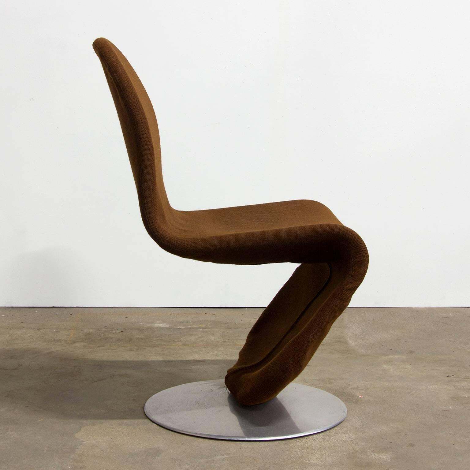 1973 Verner Panton, 1 2 3 Series Dining Chair In Brown Fabric photo furniture