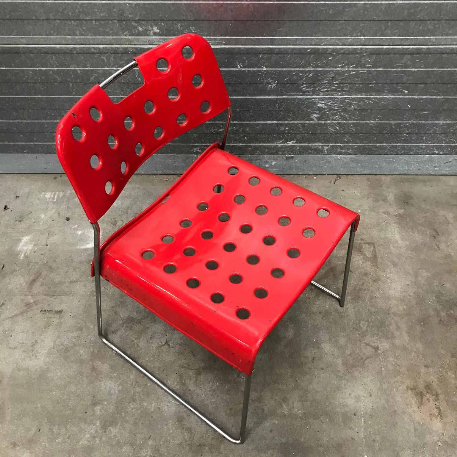 photo vintage 1971, Rodney Kinsman, For Bieffeplast, 2 Rare Red Omstak Stacking Chairs