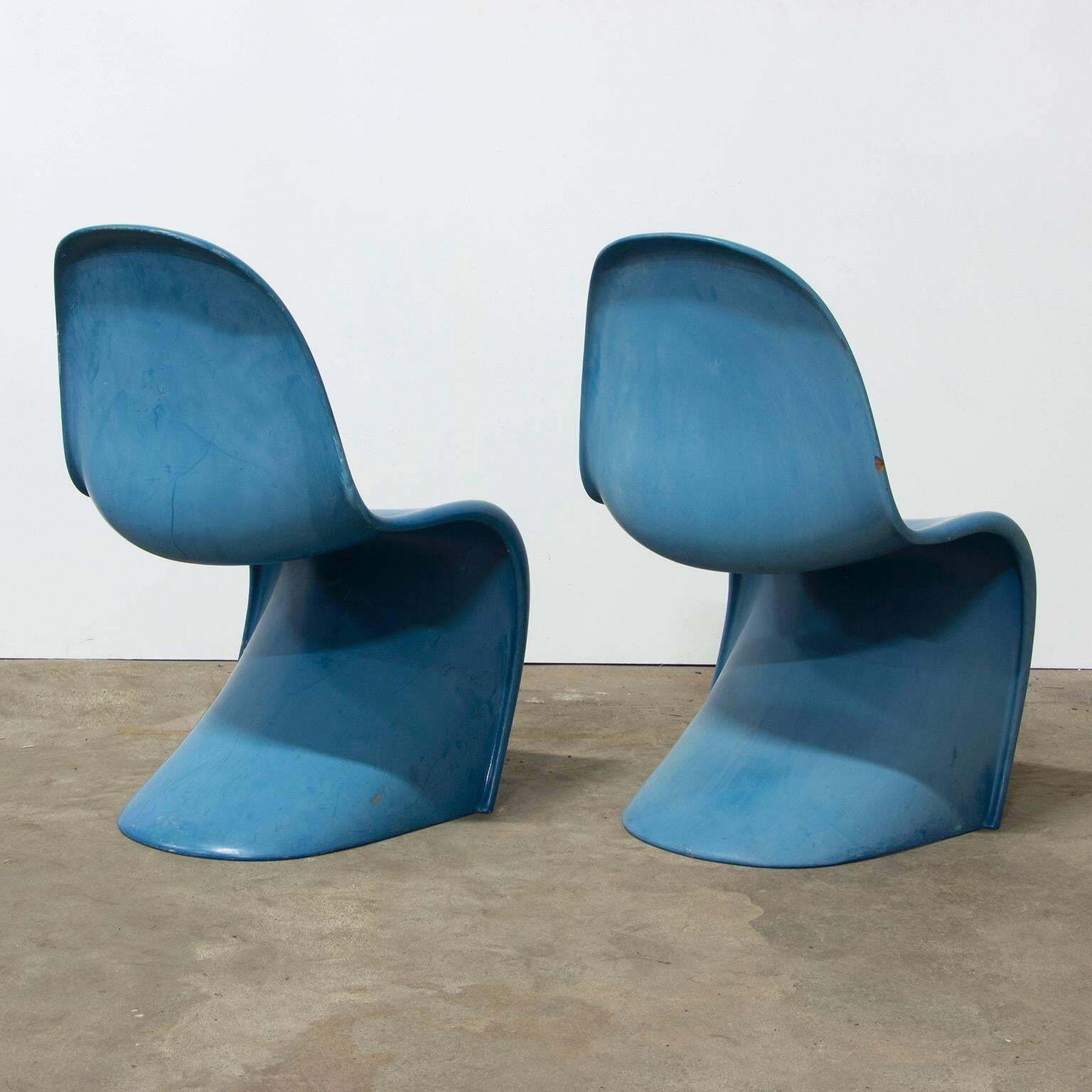 1965, Verner Panton, Two Stacking Chair 1st Herman Miller Edition, In Blue photo for sale