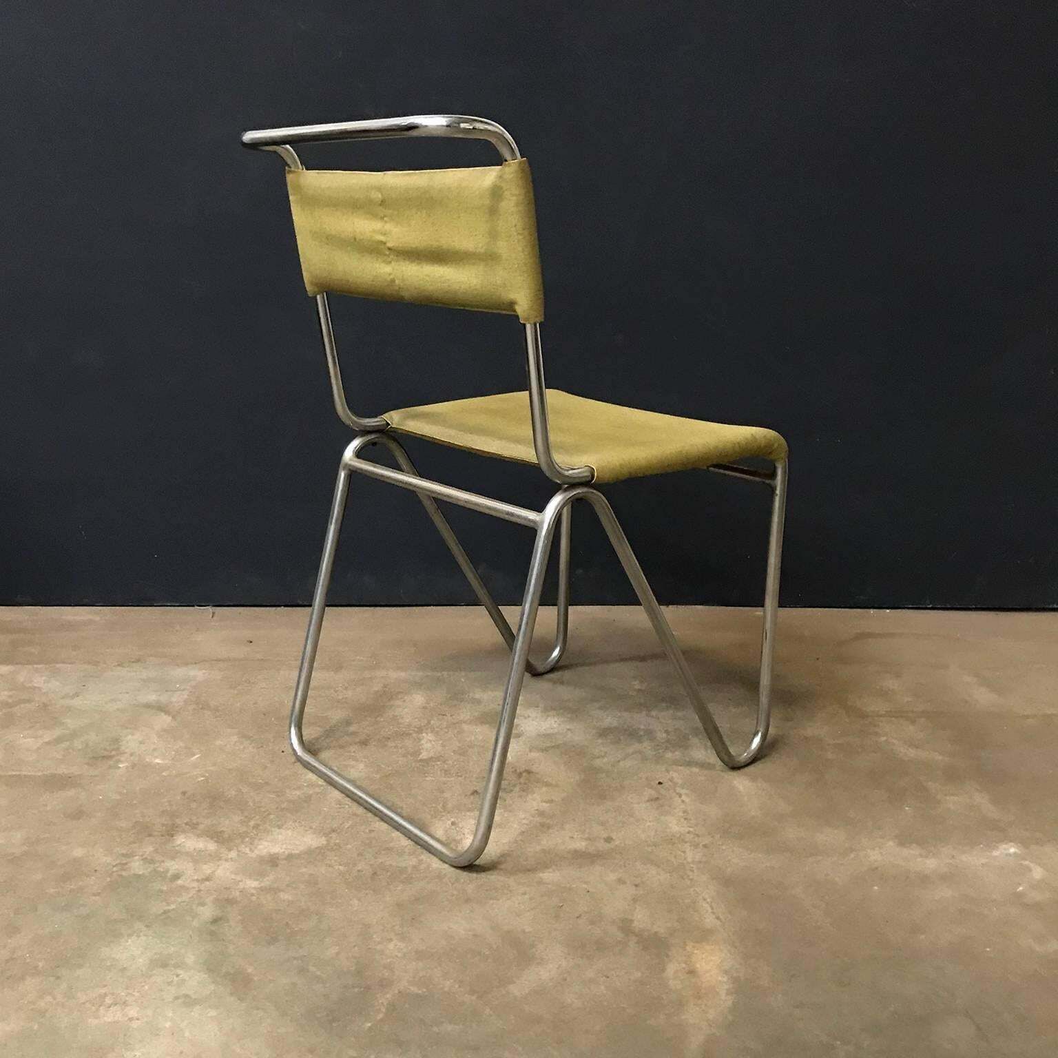 1927, W.H. Gispen For Gispen, Diagonal Chair 102 In Original Yellow Faux Leather photo Furniture