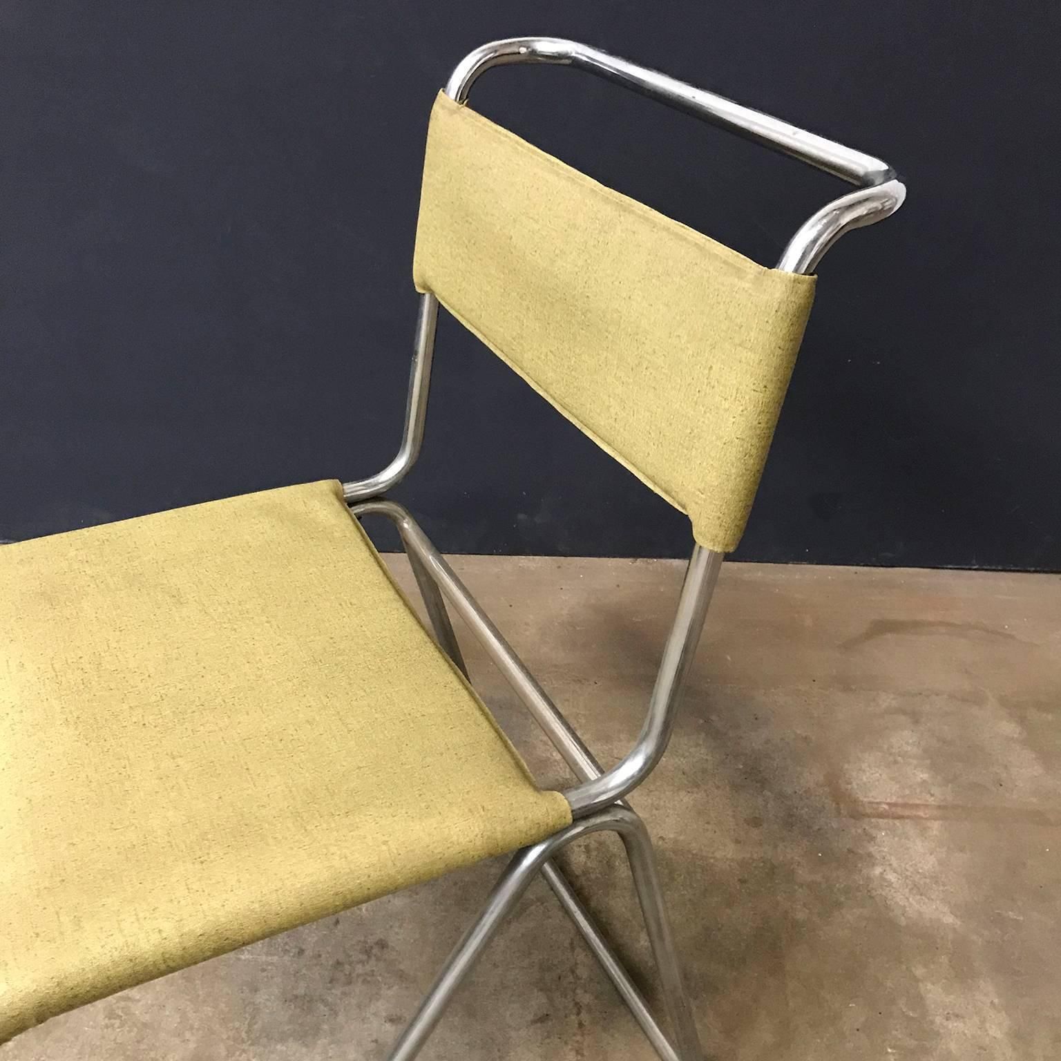 1927, W.H. Gispen For Gispen, Diagonal Chair 102 In Original Yellow Faux Leather photo vintage