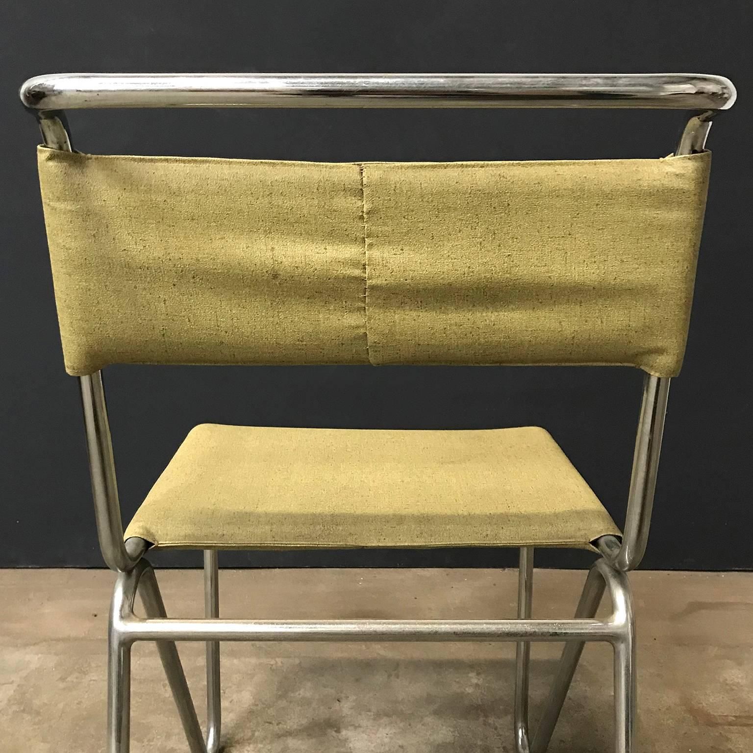 Furniture 1927, W.H. Gispen For Gispen, Diagonal Chair 102 In Original Yellow Faux Leather photo