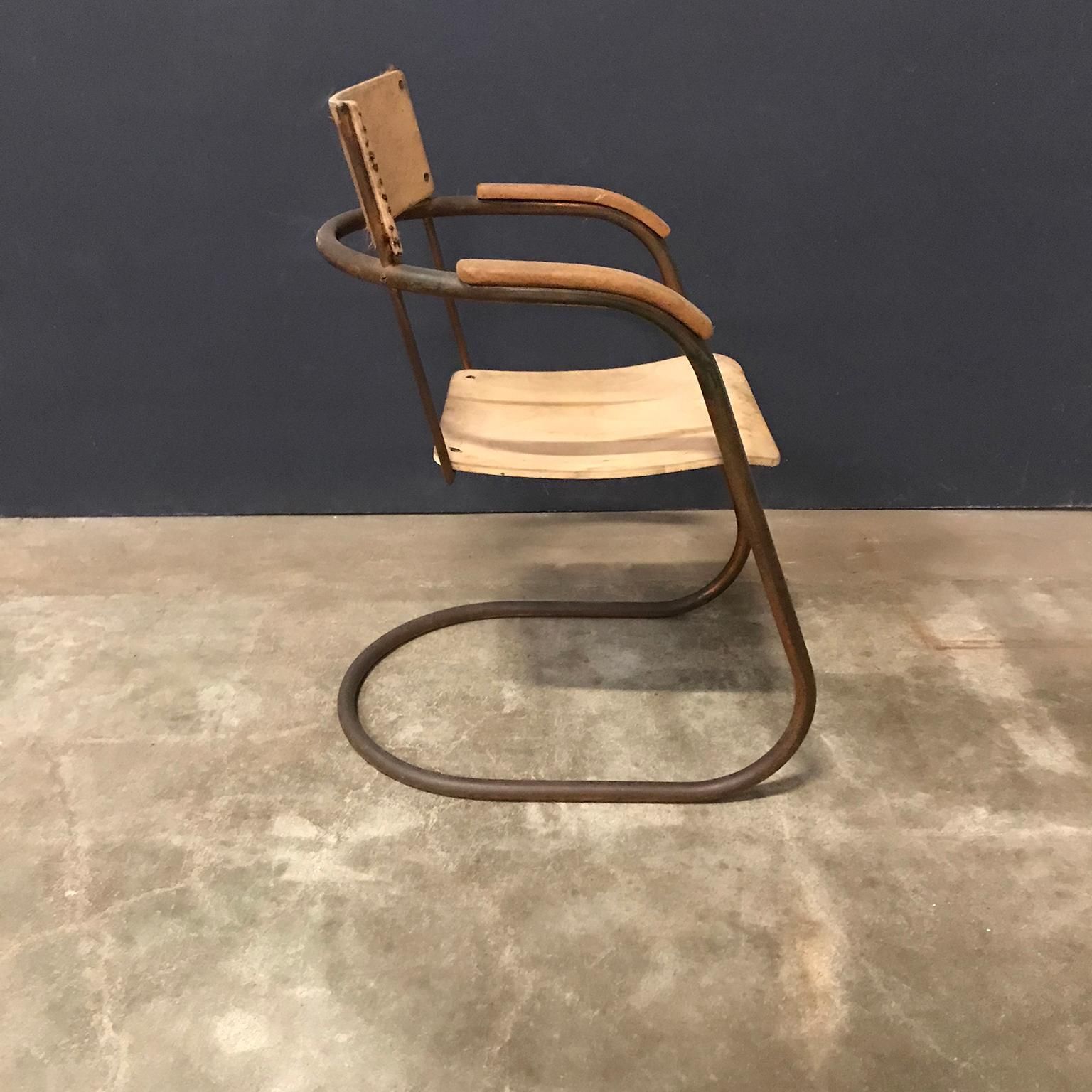 Paul Schuitema Tube Chair, Original In Copper And Upholstered Wood, Circa 1930 photo furniture