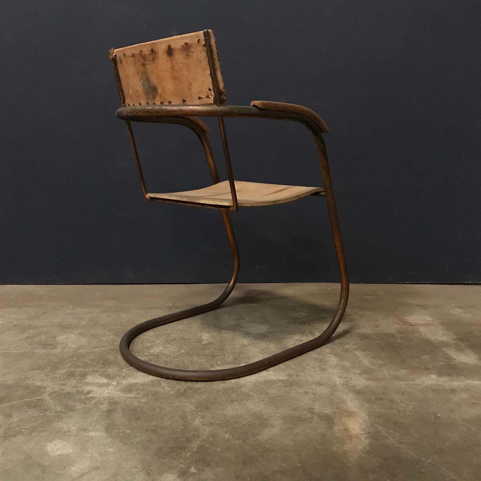Paul Schuitema Tube Chair, Original In Copper And Upholstered Wood, Circa 1930 photo Furniture