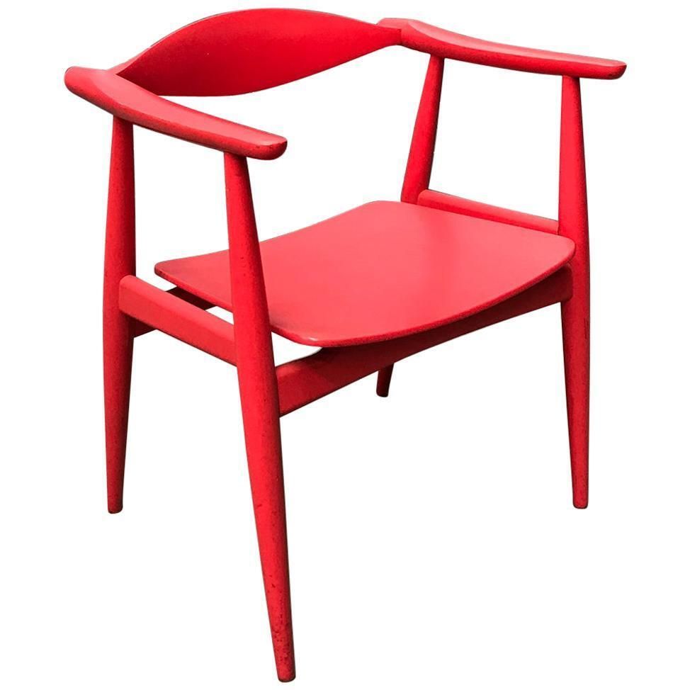 Very Rare Wegner Side Chair In Originally Red Painted Wood, Circa 1930
