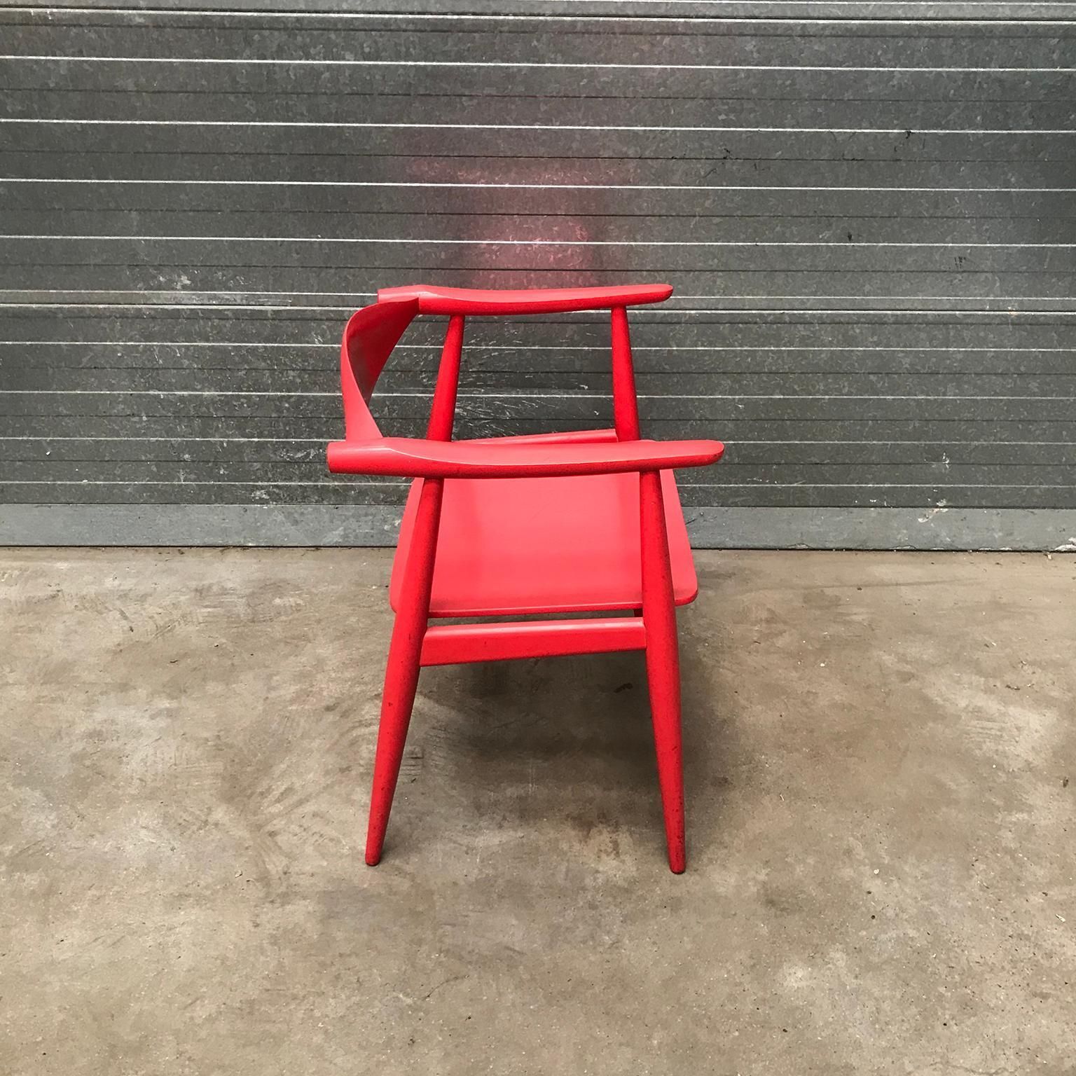 Very Rare Wegner Side Chair In Originally Red Painted Wood, Circa 1930 photo 2346.0