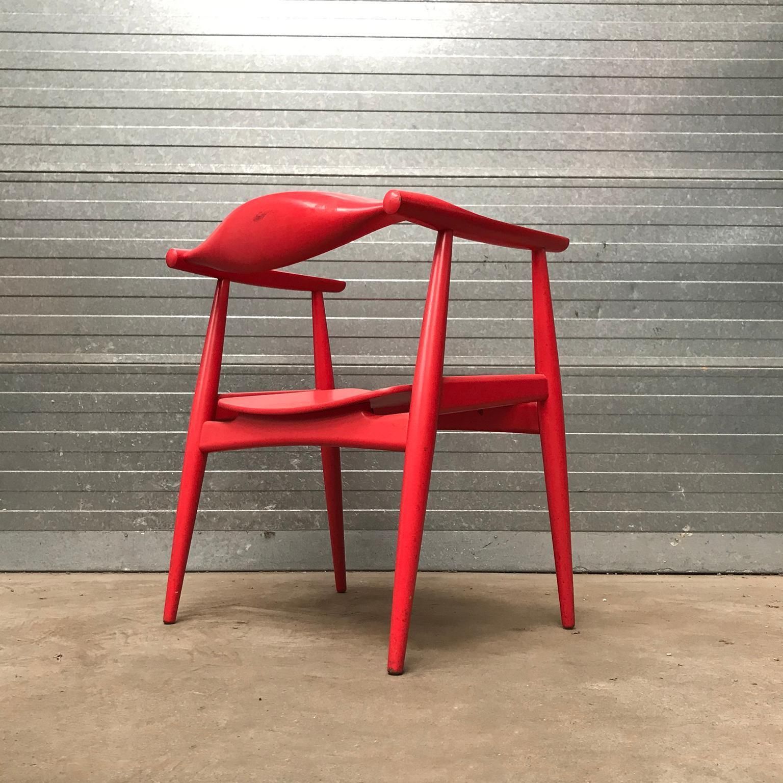 Very Rare Wegner Side Chair In Originally Red Painted Wood, Circa 1930 photo buy