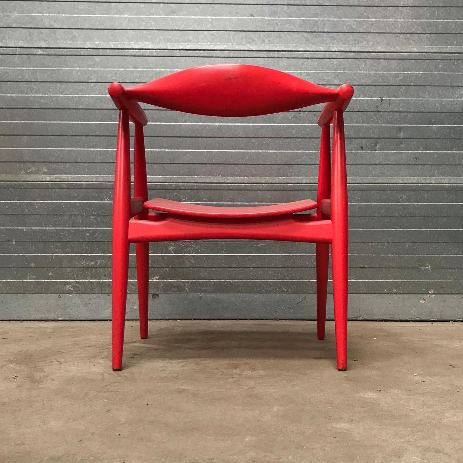 photo furniture Very Rare Wegner Side Chair In Originally Red Painted Wood, Circa 1930