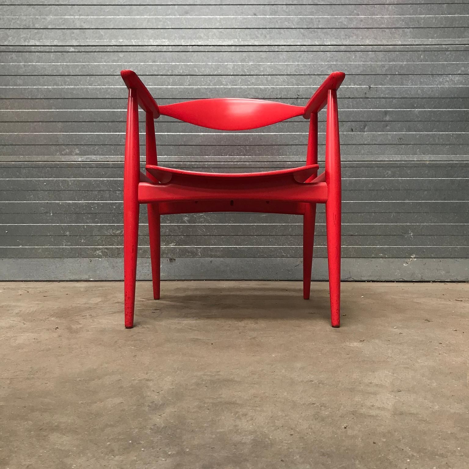 Furniture Very Rare Wegner Side Chair In Originally Red Painted Wood, Circa 1930 photo