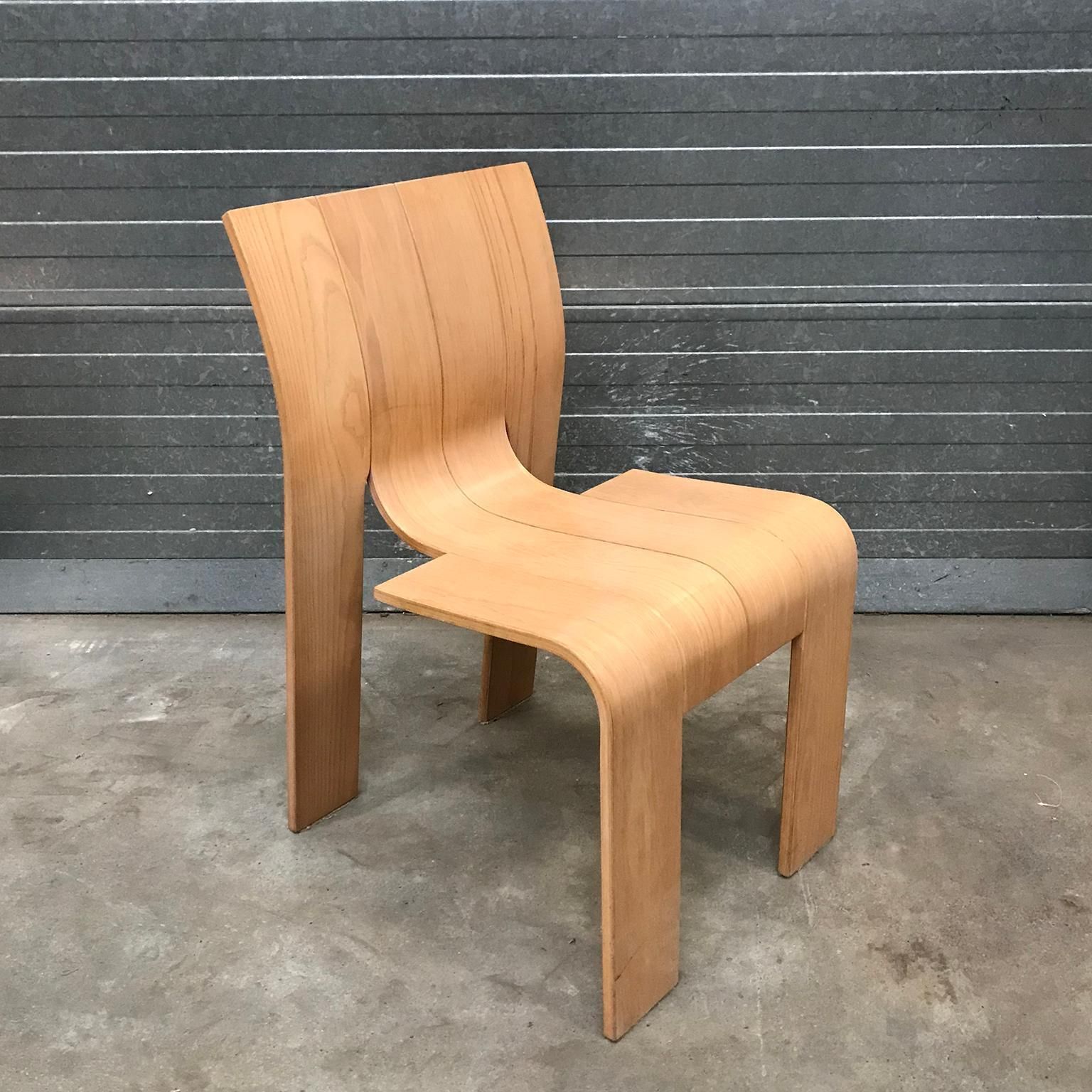 1974, Gijs Bakker For Castelijn, Set Of Stackable Bended Wood Strip Chairs photo furniture