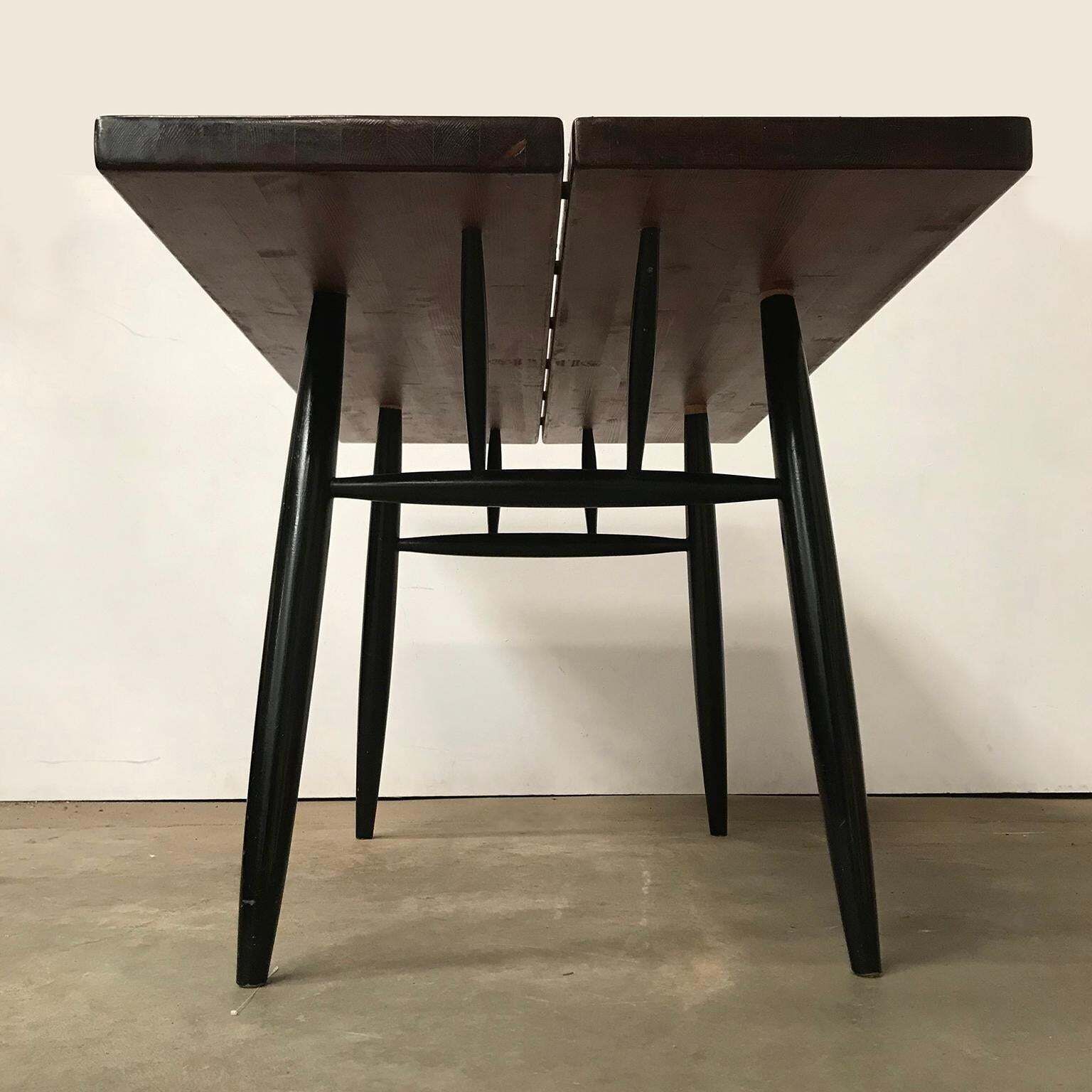 1955, Ilmari Tapiovaara, Pirkka Table With; Red Brown Wooden Top photo for sale