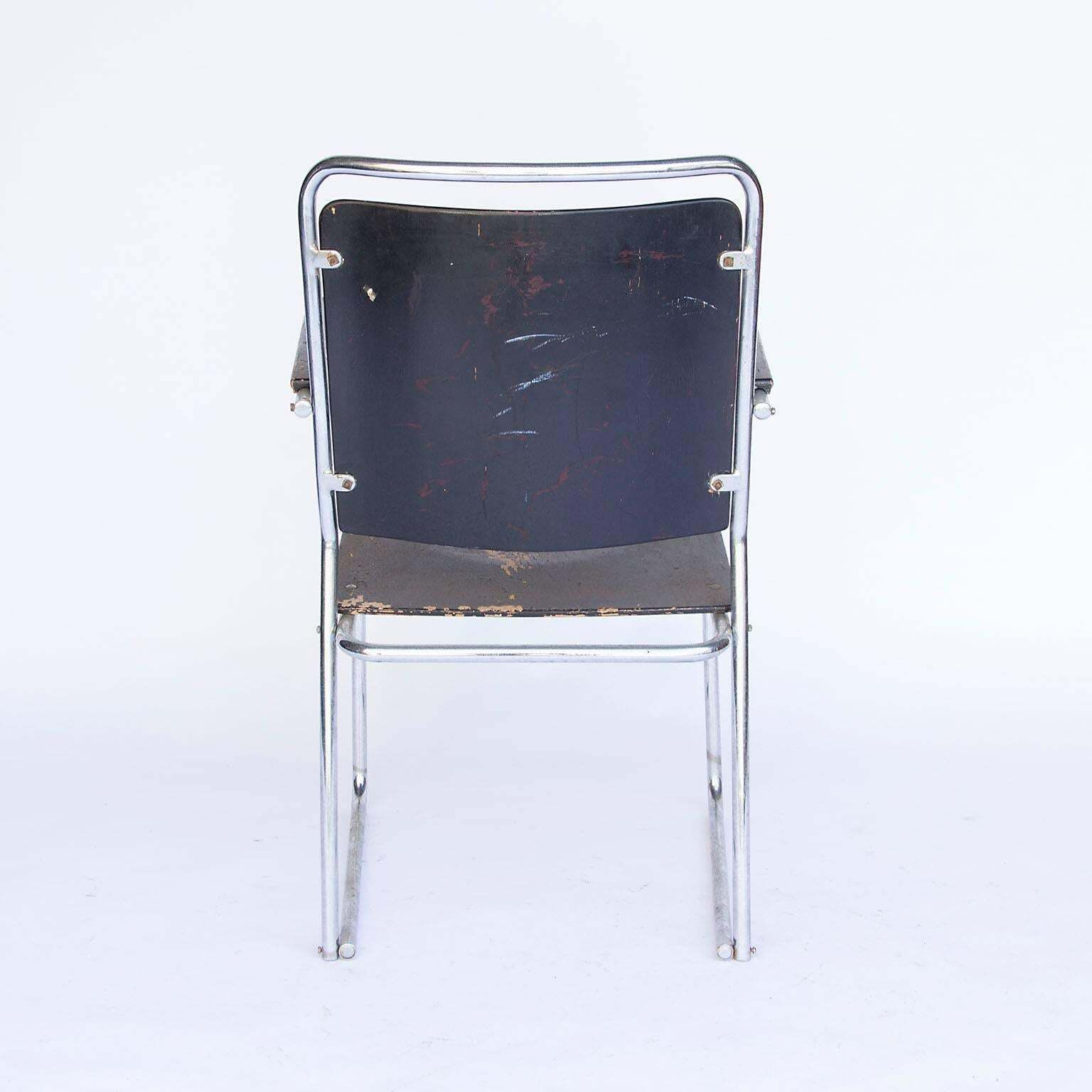 Rare Large Side Or Easy Tubular Chair With Original Painted Wood, Circa 1930 photo 810.0