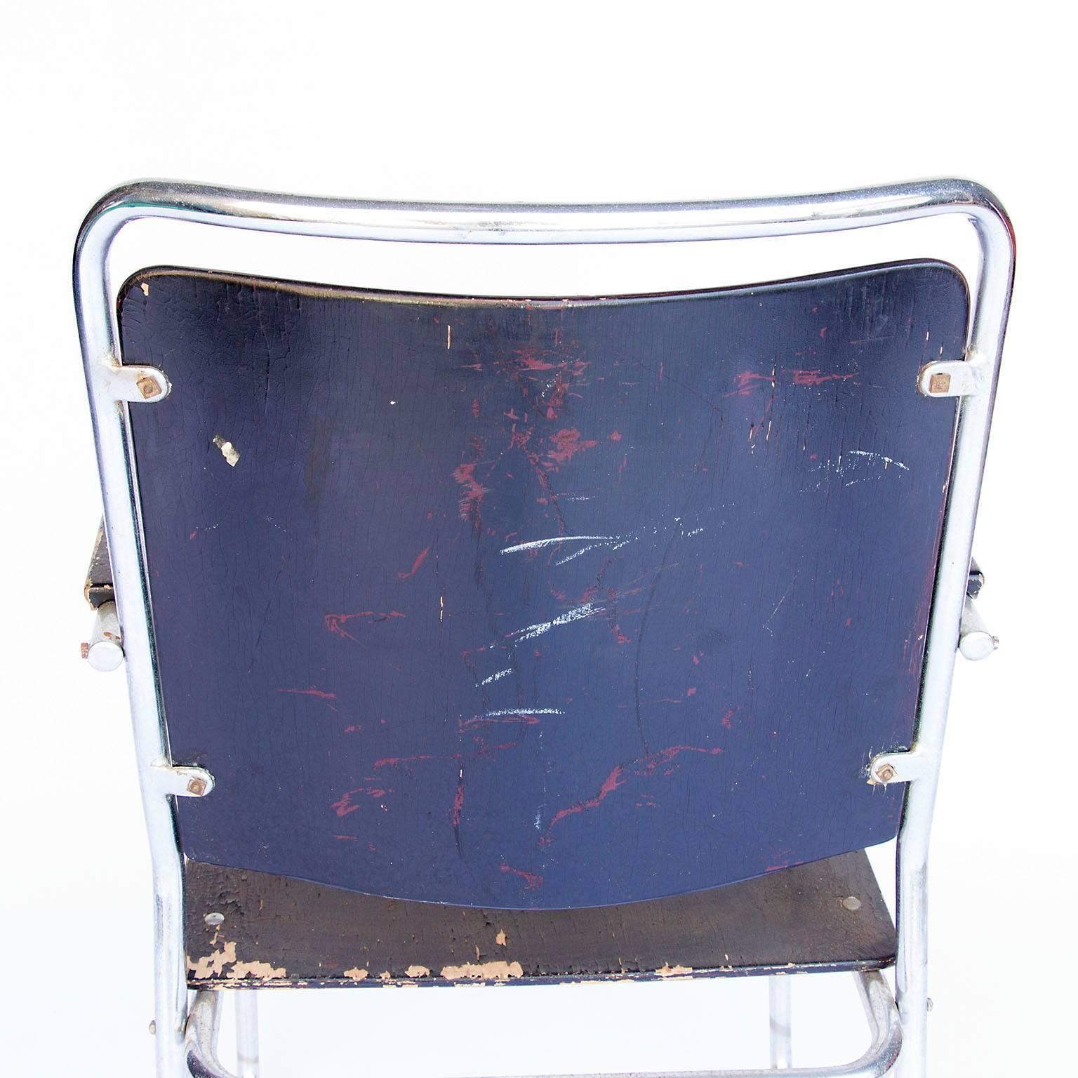 Rare Large Side Or Easy Tubular Chair With Original Painted Wood, Circa 1930 photo vinterior
