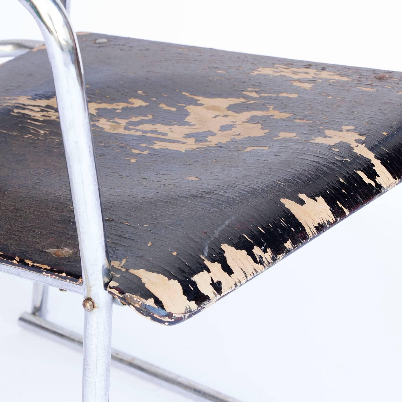 Rare Large Side Or Easy Tubular Chair With Original Painted Wood, Circa 1930 photo vintage