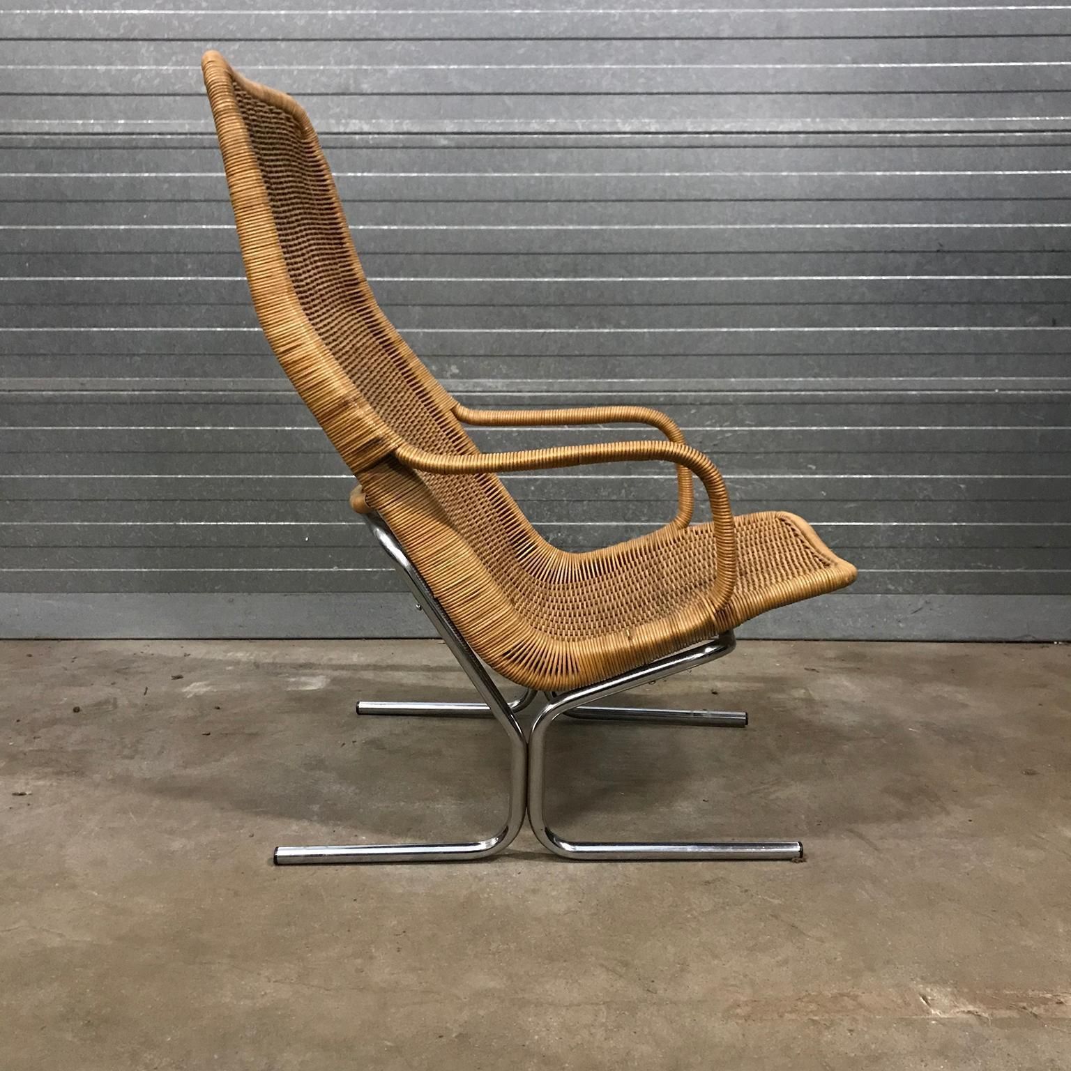 1961 Dirk Van Sliedregt, Rare 514 Original Wicker Lounge Chair With Chrome Base photo Furniture