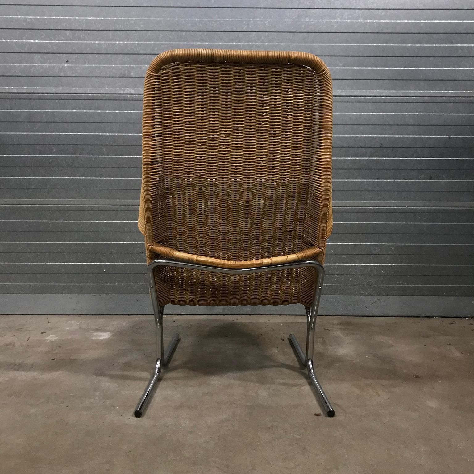 1961 Dirk Van Sliedregt, Rare 514 Original Wicker Lounge Chair With Chrome Base photo vinterior