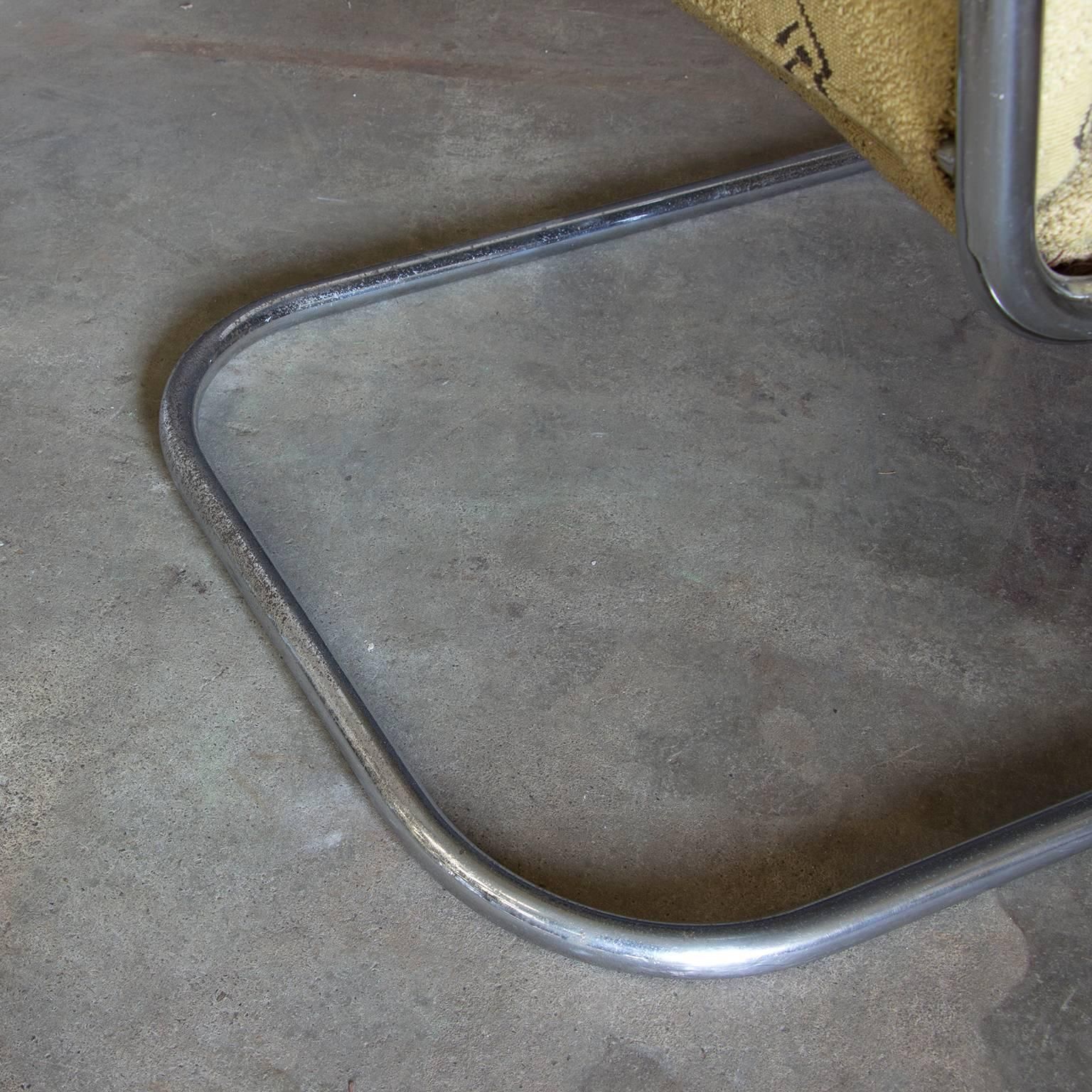 photo furniture Original, Early Vintage Tubular Easy Chair With Original Fabric, Circa 1930
