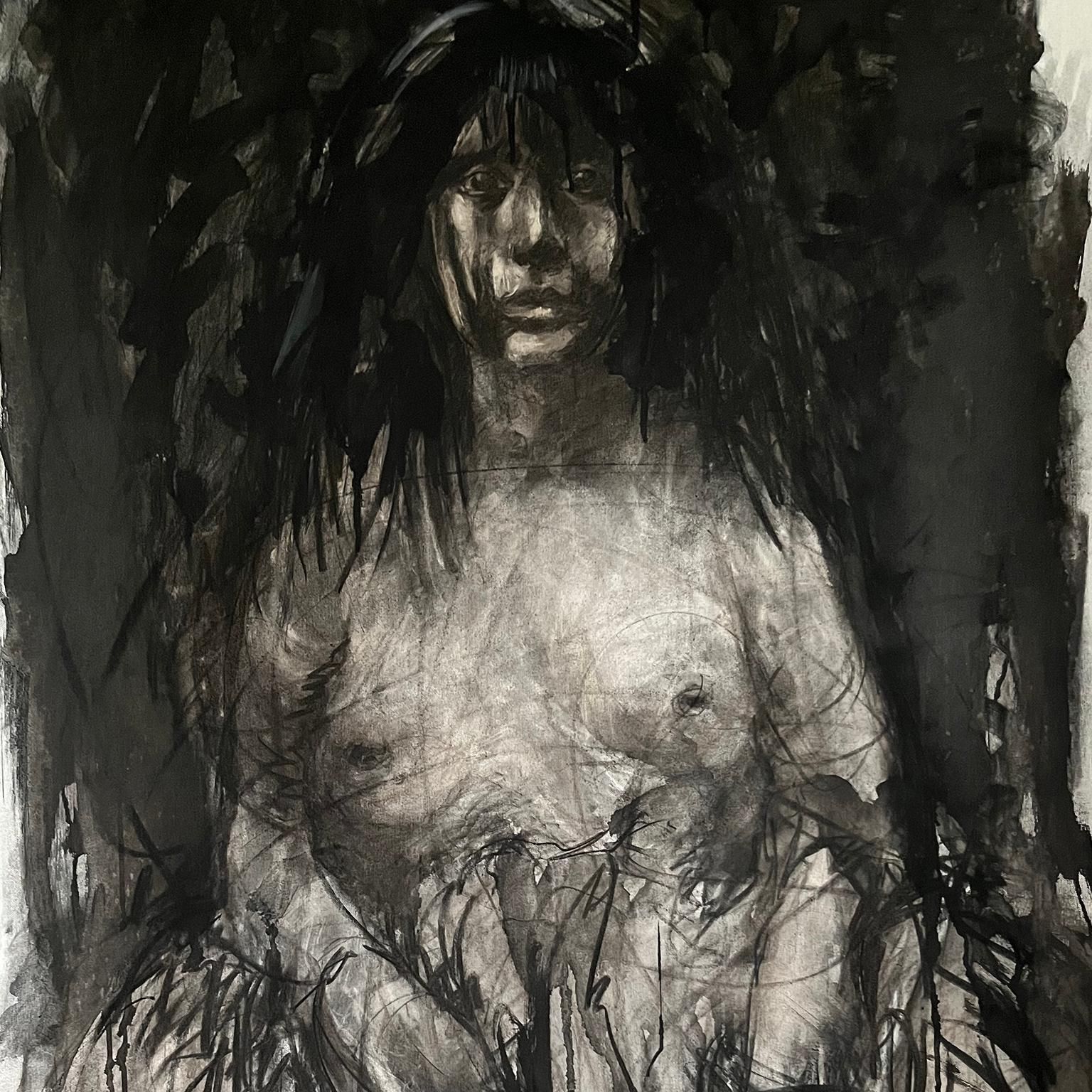 Painting Woman In Charcoal And Ink On Canvas photo furniture