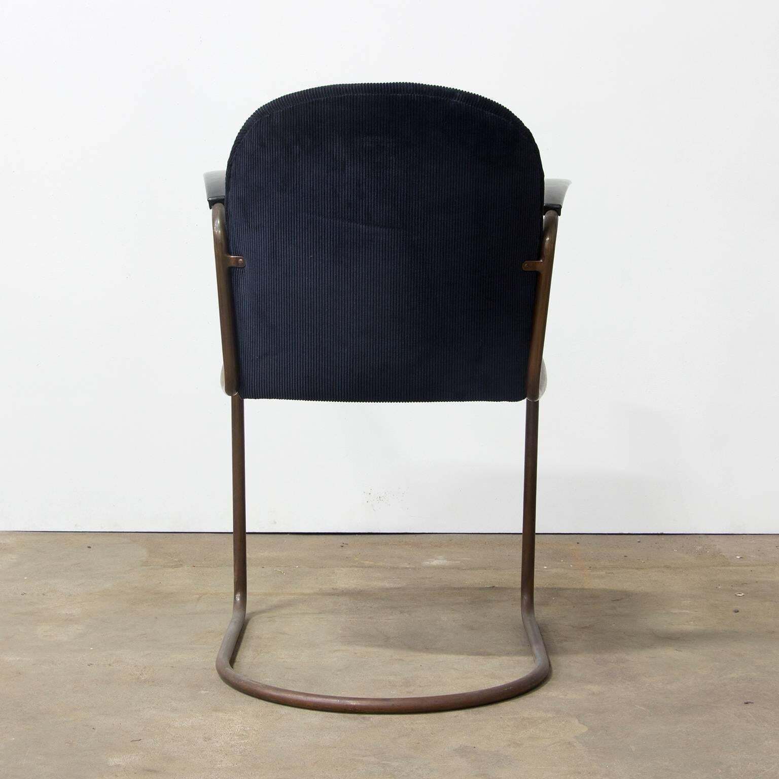 1935, W.H. Gispen For Gispen, Copper, 413r Side Chair In Blue Corduroi Fabric photo Furniture