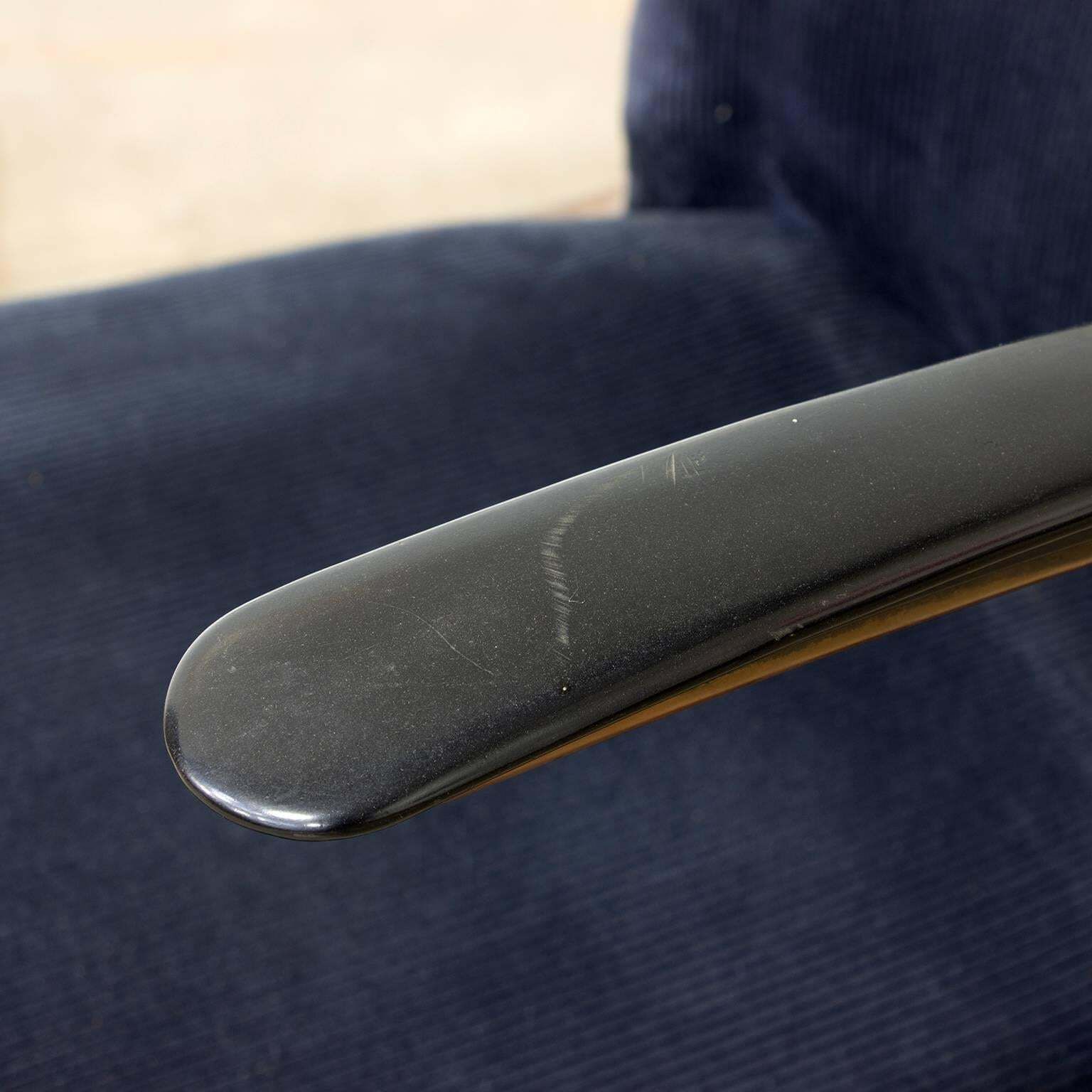photo for sale 1935, W.H. Gispen For Gispen, Copper, 413r Side Chair In Blue Corduroi Fabric