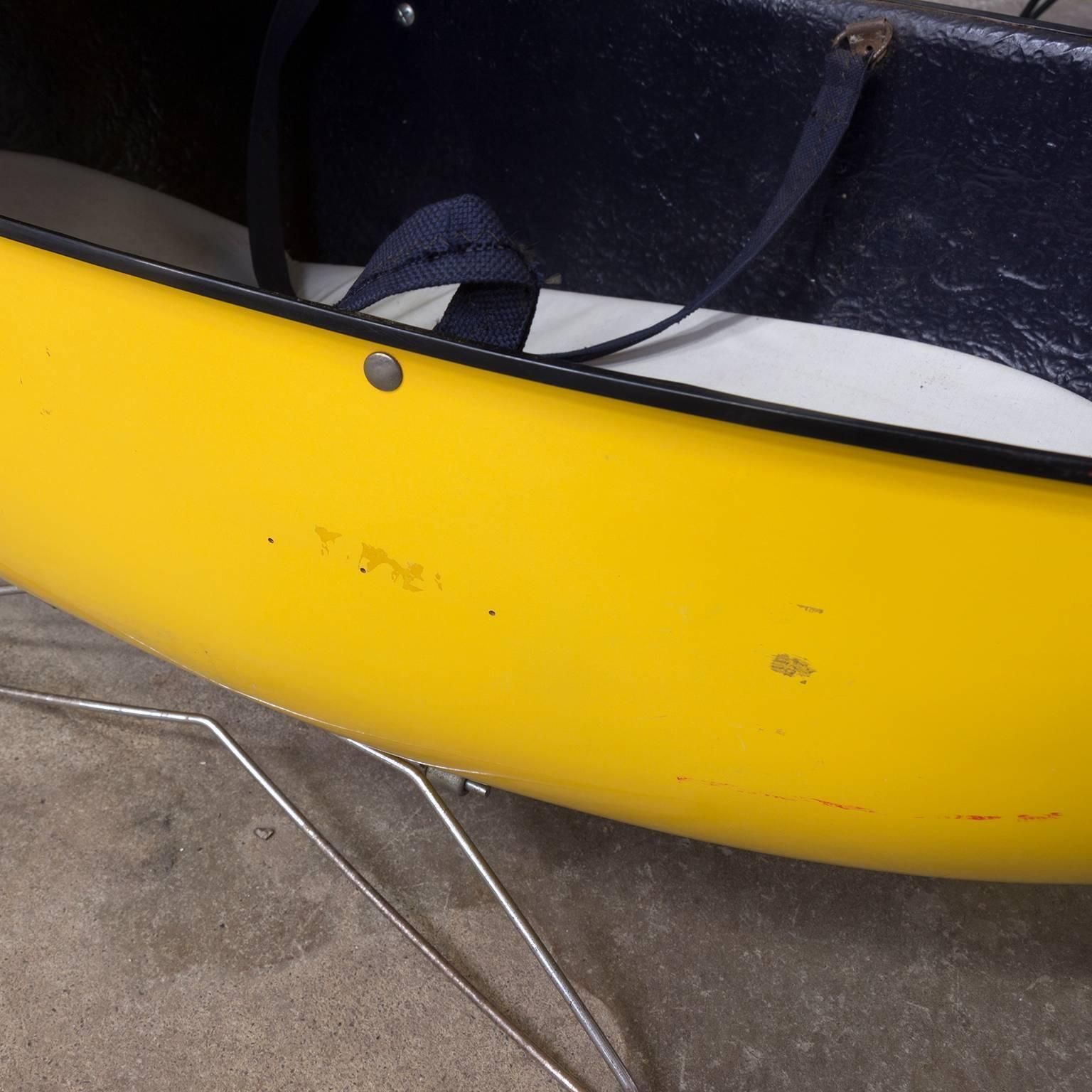 Original Travel Caddie In Bright Yellow Fiberglass / Black Interior, Circa 1960 photo vintage