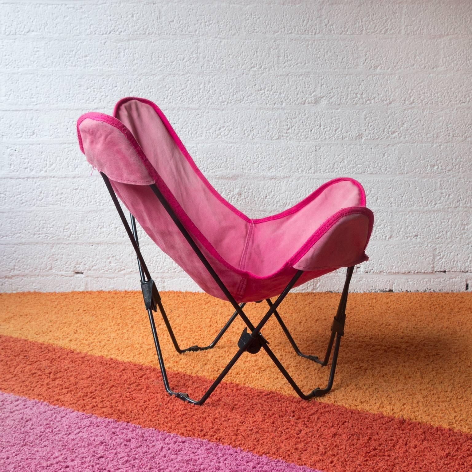 1960, Hardoy, Ferrari, Black Foldable Children Butterfly Chair With Pink Cover photo furniture