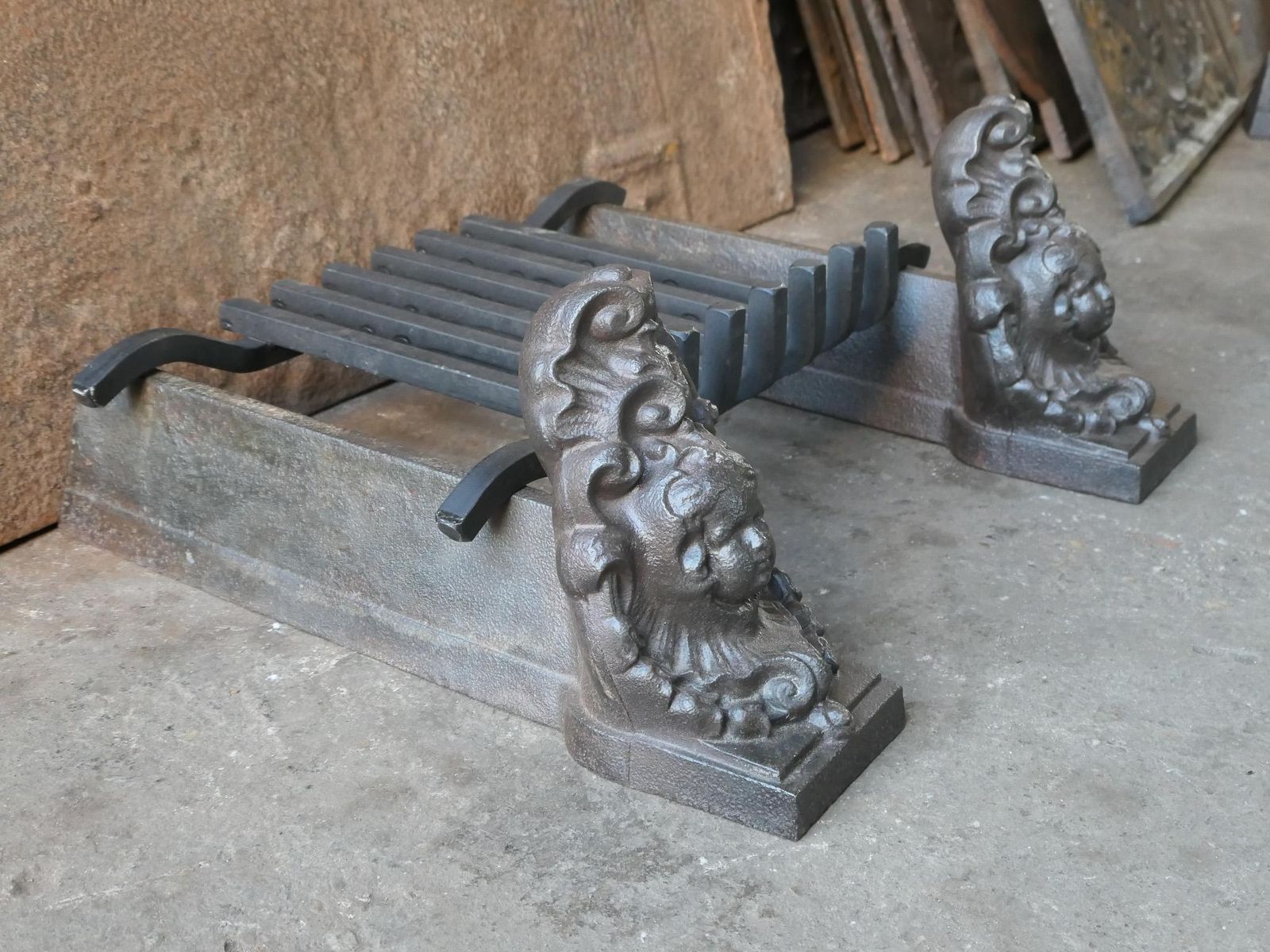 Home Fixtures French Louis XV Period Fireplace Grate Or Fire Basket, 18th Century photo