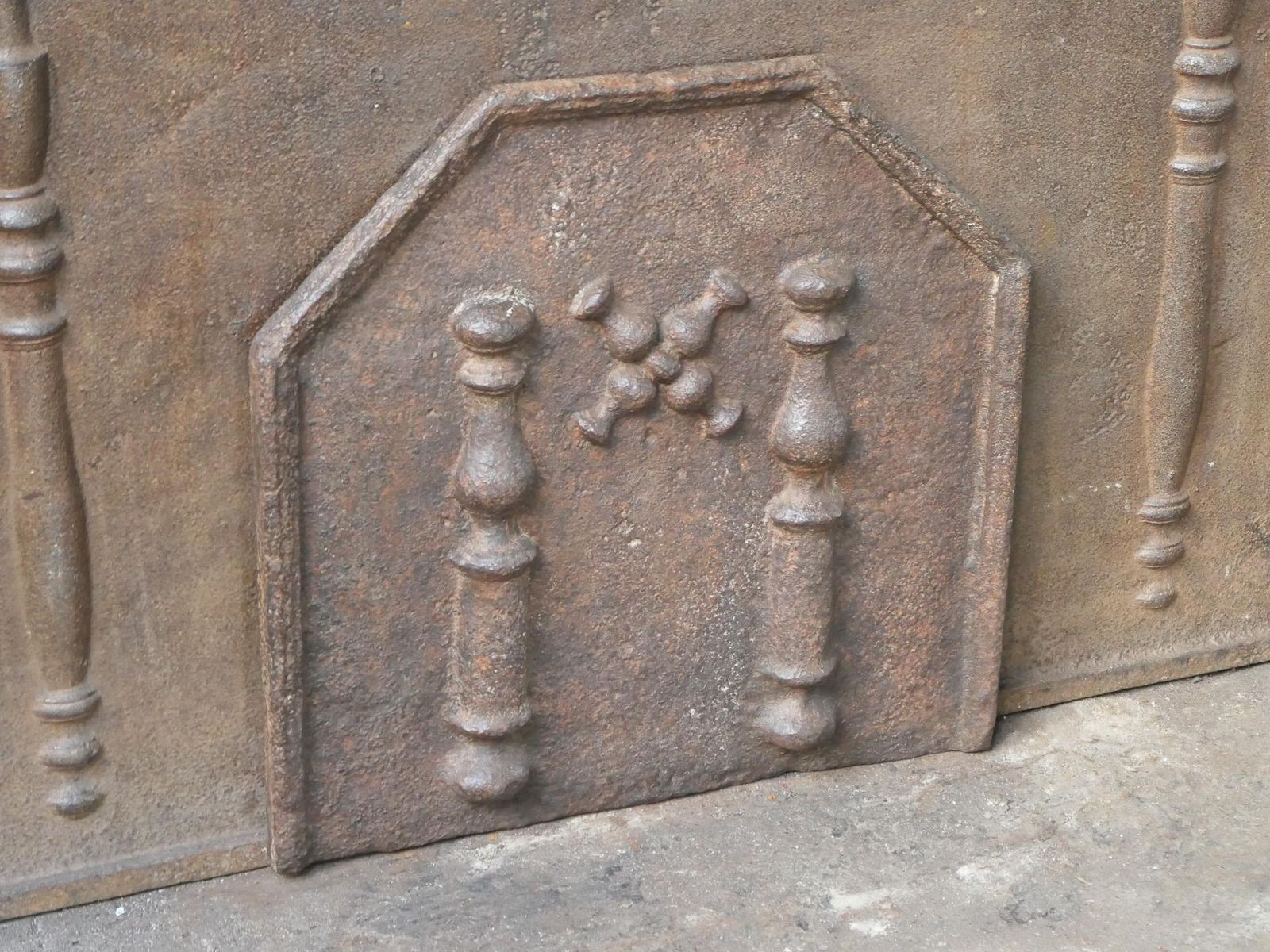 French Louis XIV 'Pillars With Saint Andrew's Cross' Fireback / Backsplash photo vintage