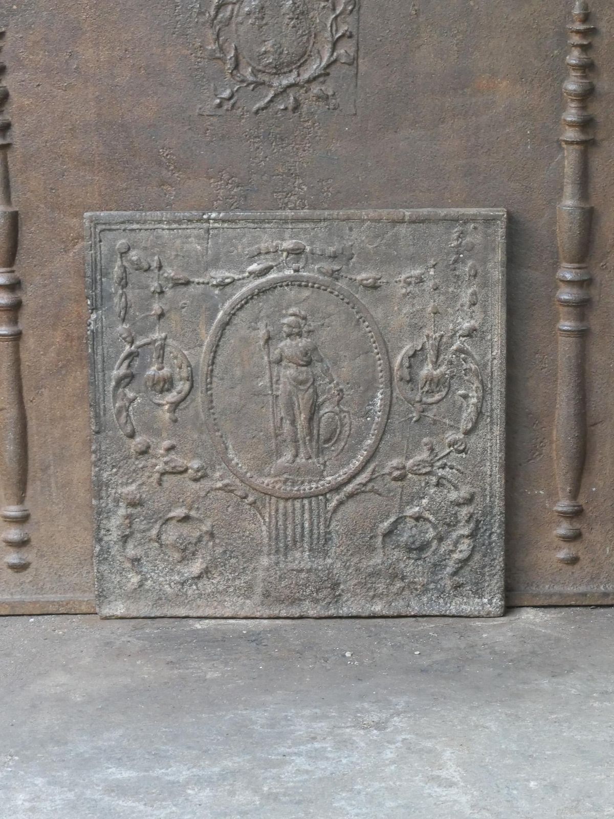 Antique French Neoclassical 'Minerva' Fireback / Backsplash, 18th 19th Century photo furniture