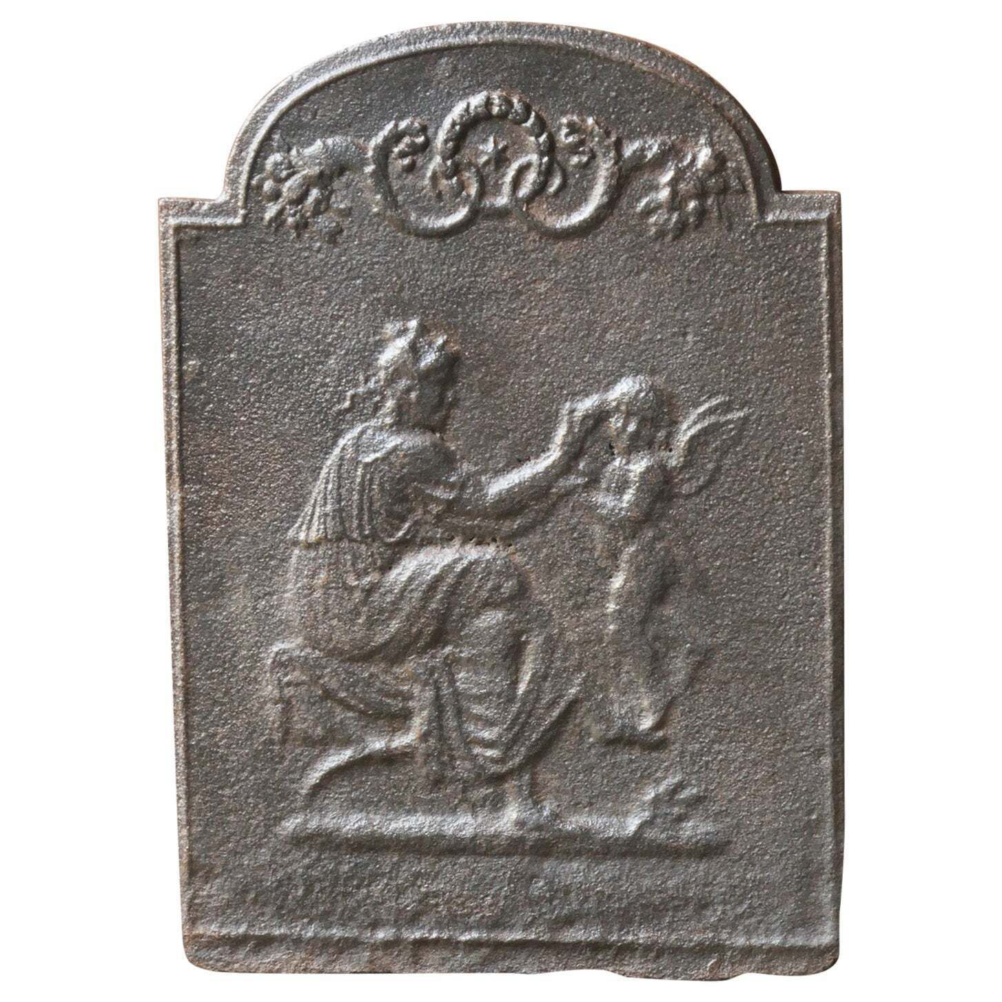 French Neoclassical Style 'Woman With Cupid' Fireback / Backsplash