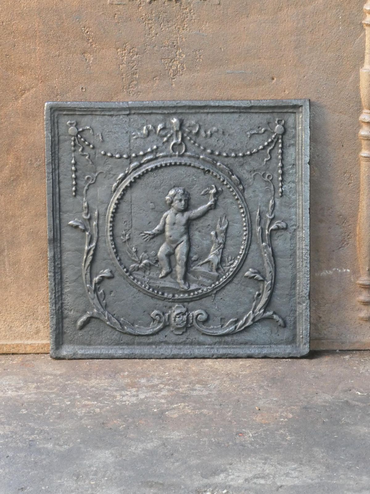 Antique French 'Cupid' Fireback / Backsplash, 18th   19th C. photo for sale