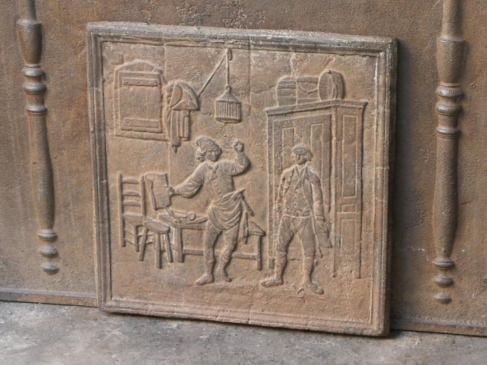 19th   20th Century French 'The Cobbler And The Financier' Fireback / Backsplash photo 337.0
