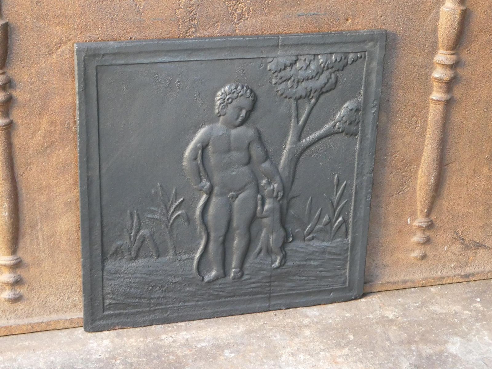 French Napoleon III Style 'Boy With Dog' Fireback / Backsplash photo 252.0