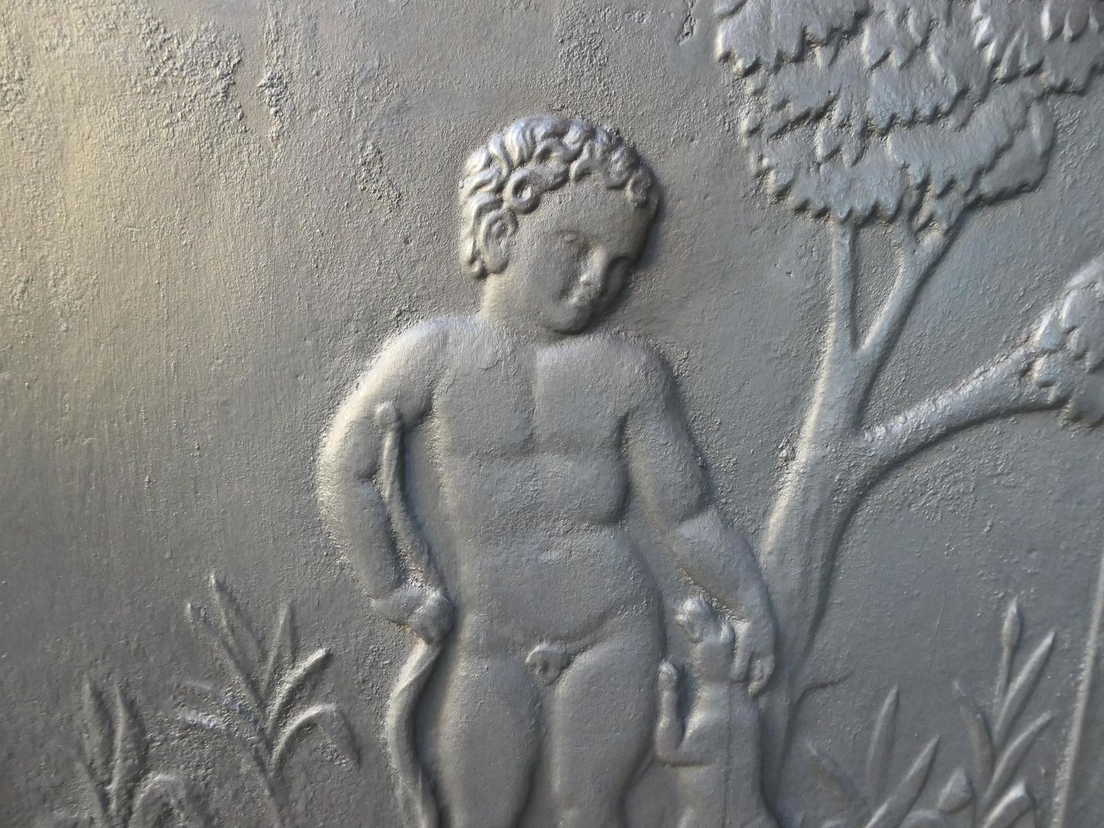 French Napoleon III Style 'Boy With Dog' Fireback / Backsplash photo vinterior