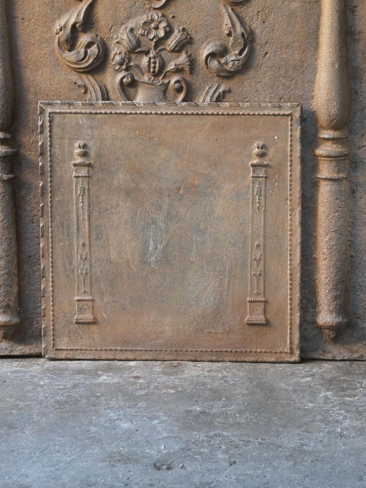 Antique French Neoclassical 'Pillars Of Freedom' Fireback / Backsplash photo furniture