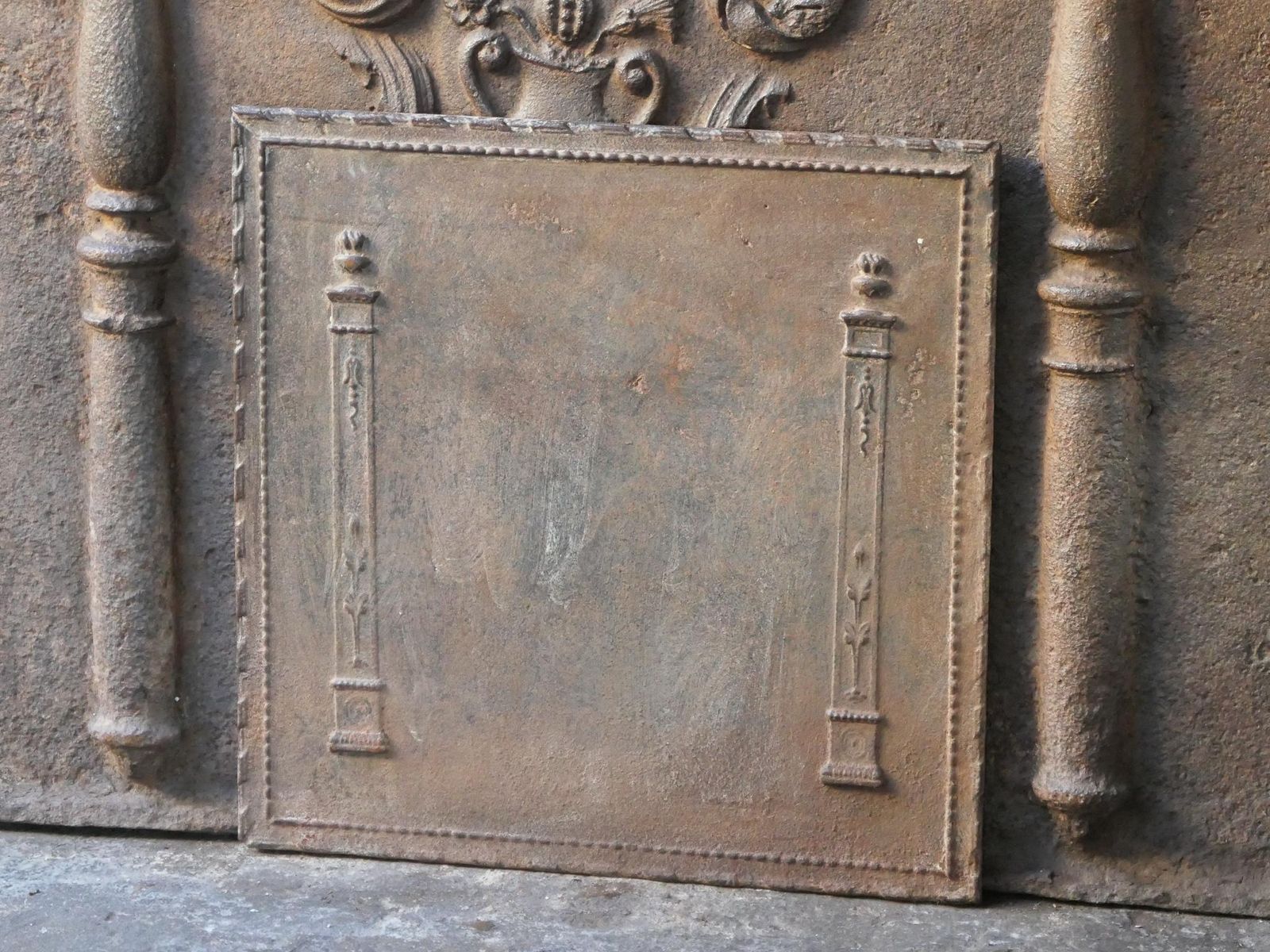Antique French Neoclassical 'Pillars Of Freedom' Fireback / Backsplash photo for sale