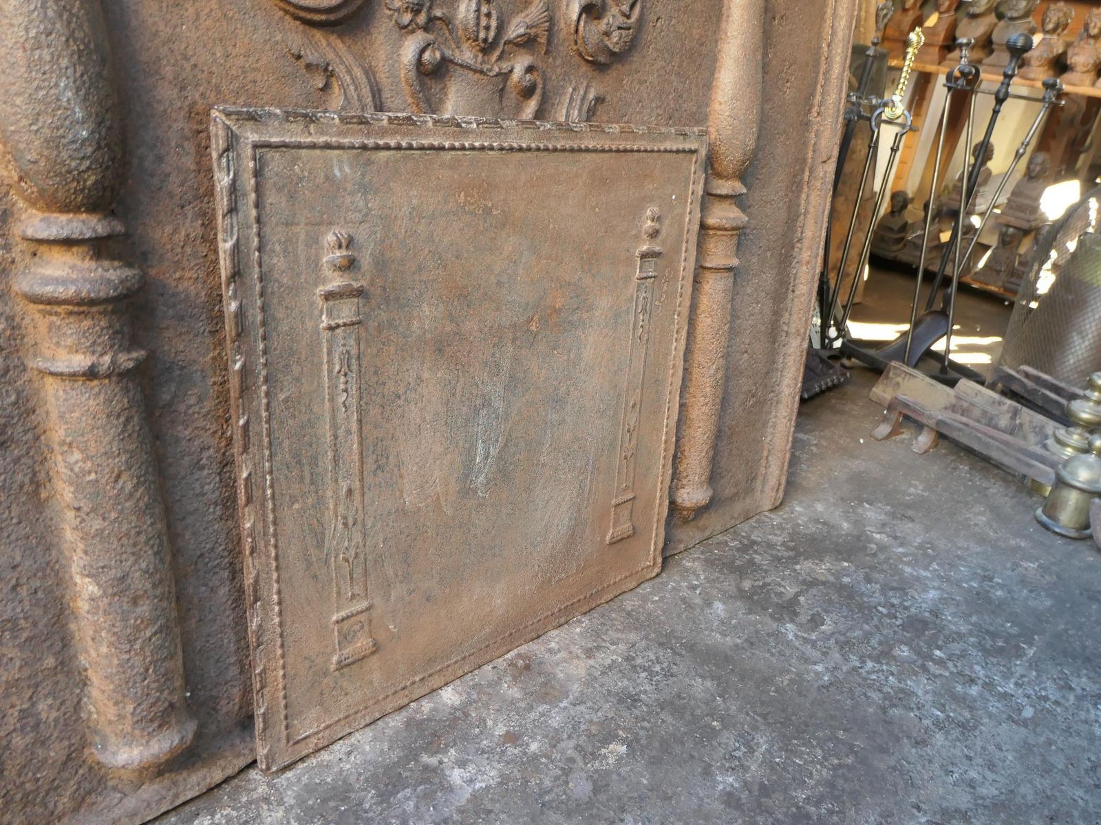Antique French Neoclassical 'Pillars Of Freedom' Fireback / Backsplash photo vintage