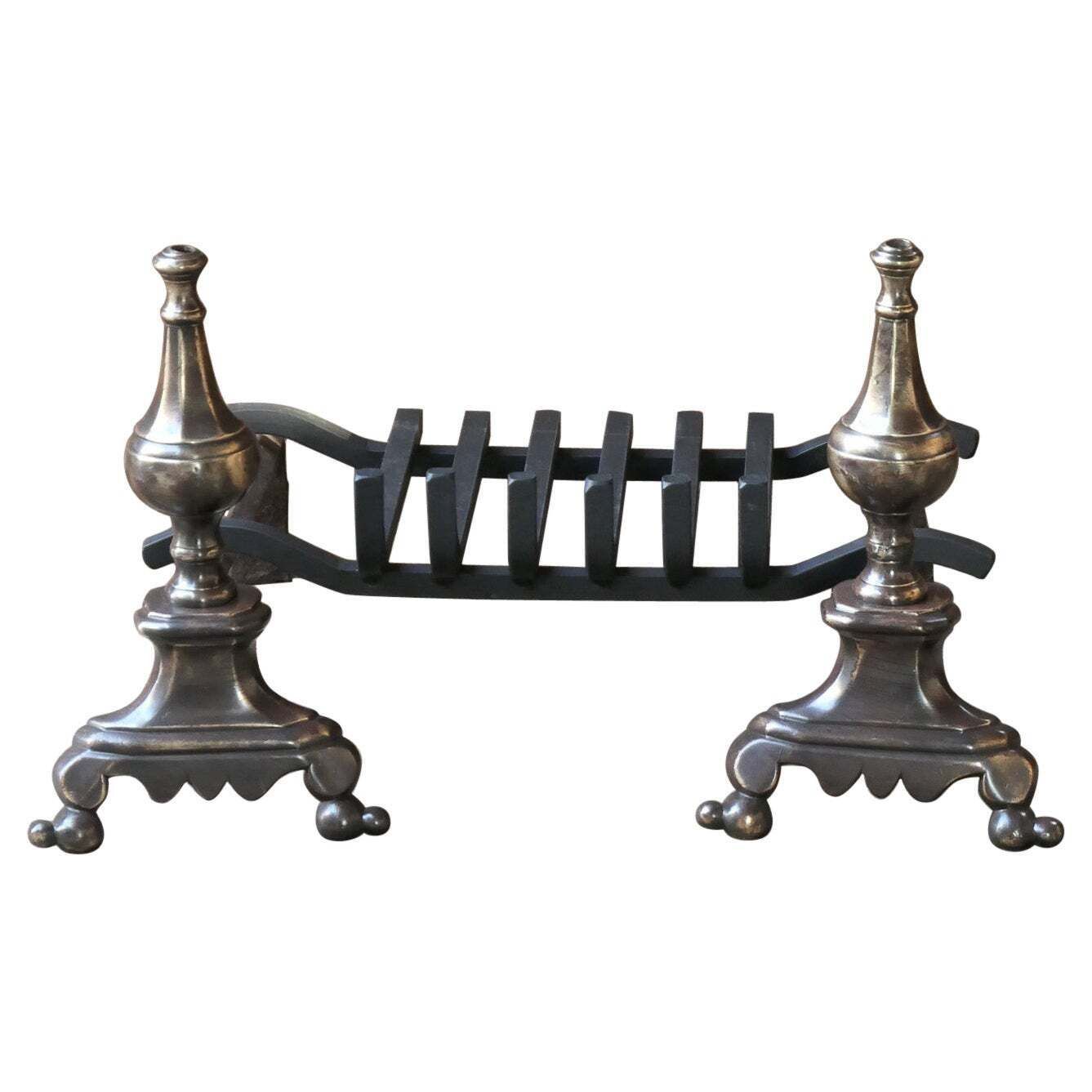 French Louis XIV Period Fireplace Andirons Or Fire Grate, 17th Century