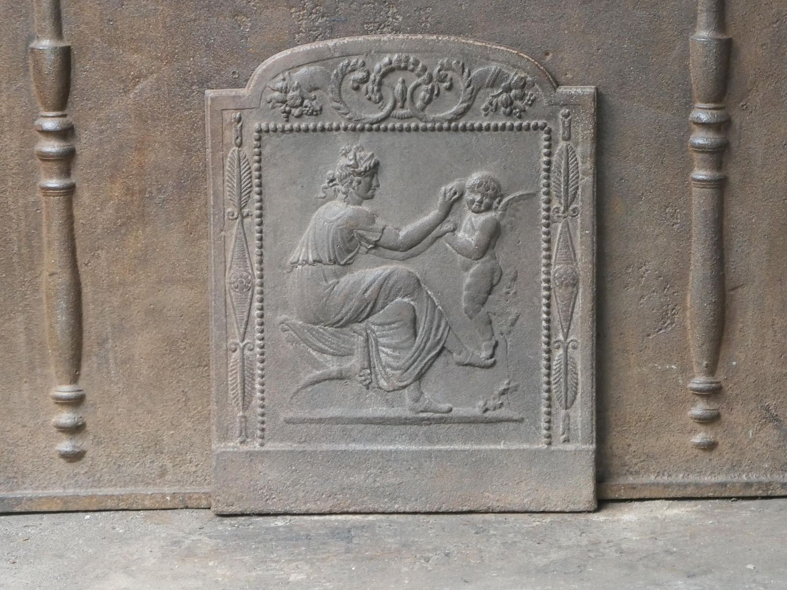 Small French Neoclassical Period 'Woman With Cupid' Fireback / Backsplash photo Home Fixtures