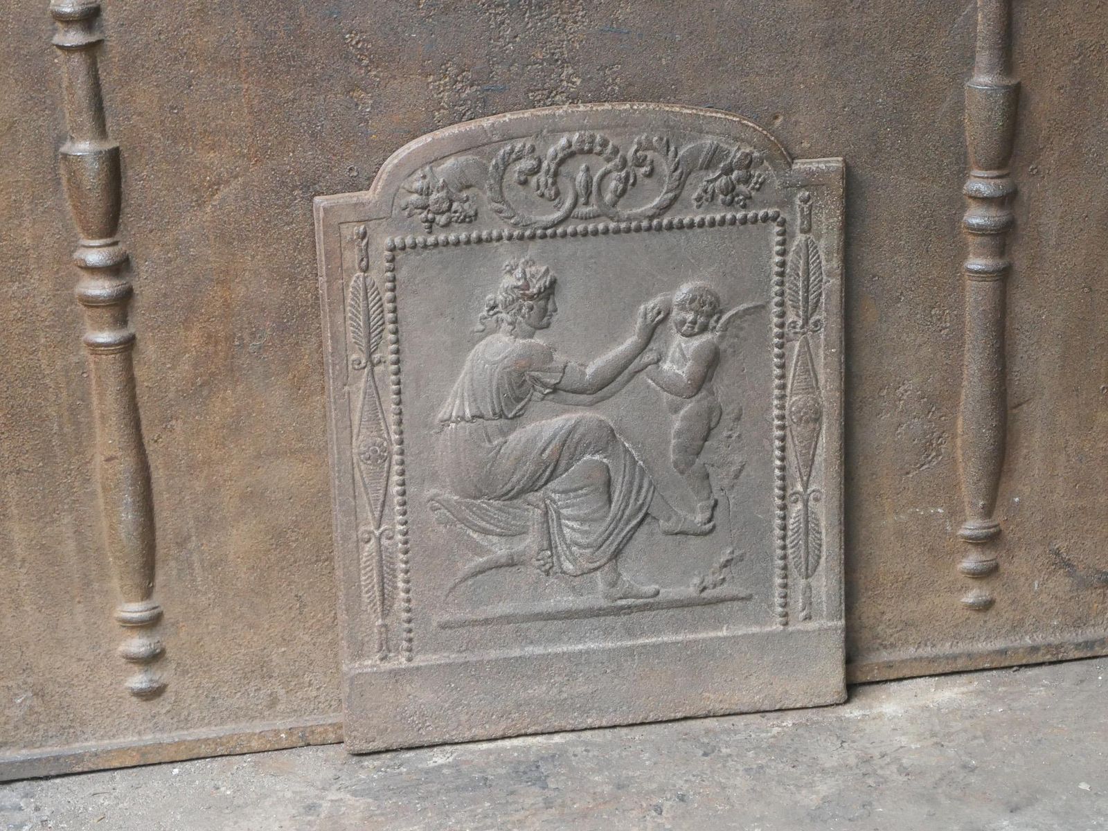 Small French Neoclassical Period 'Woman With Cupid' Fireback / Backsplash photo vinterior