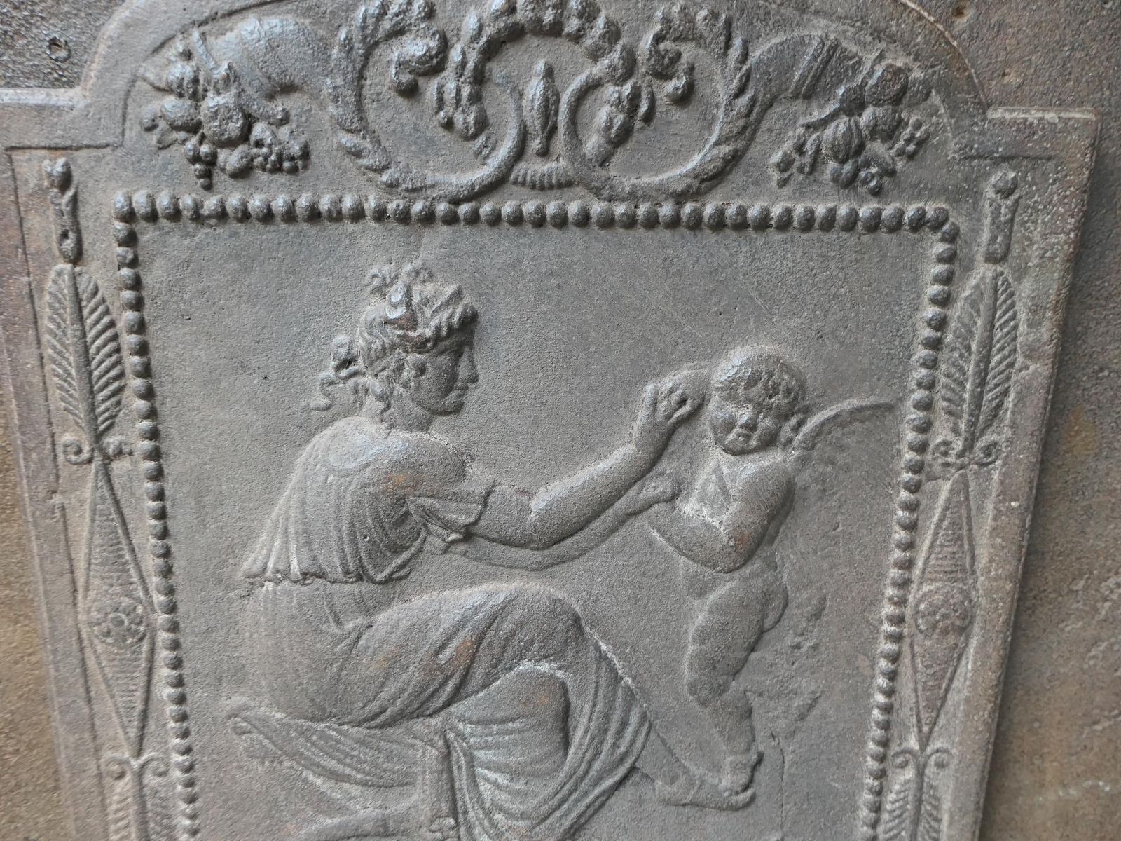 Small French Neoclassical Period 'Woman With Cupid' Fireback / Backsplash photo vintage