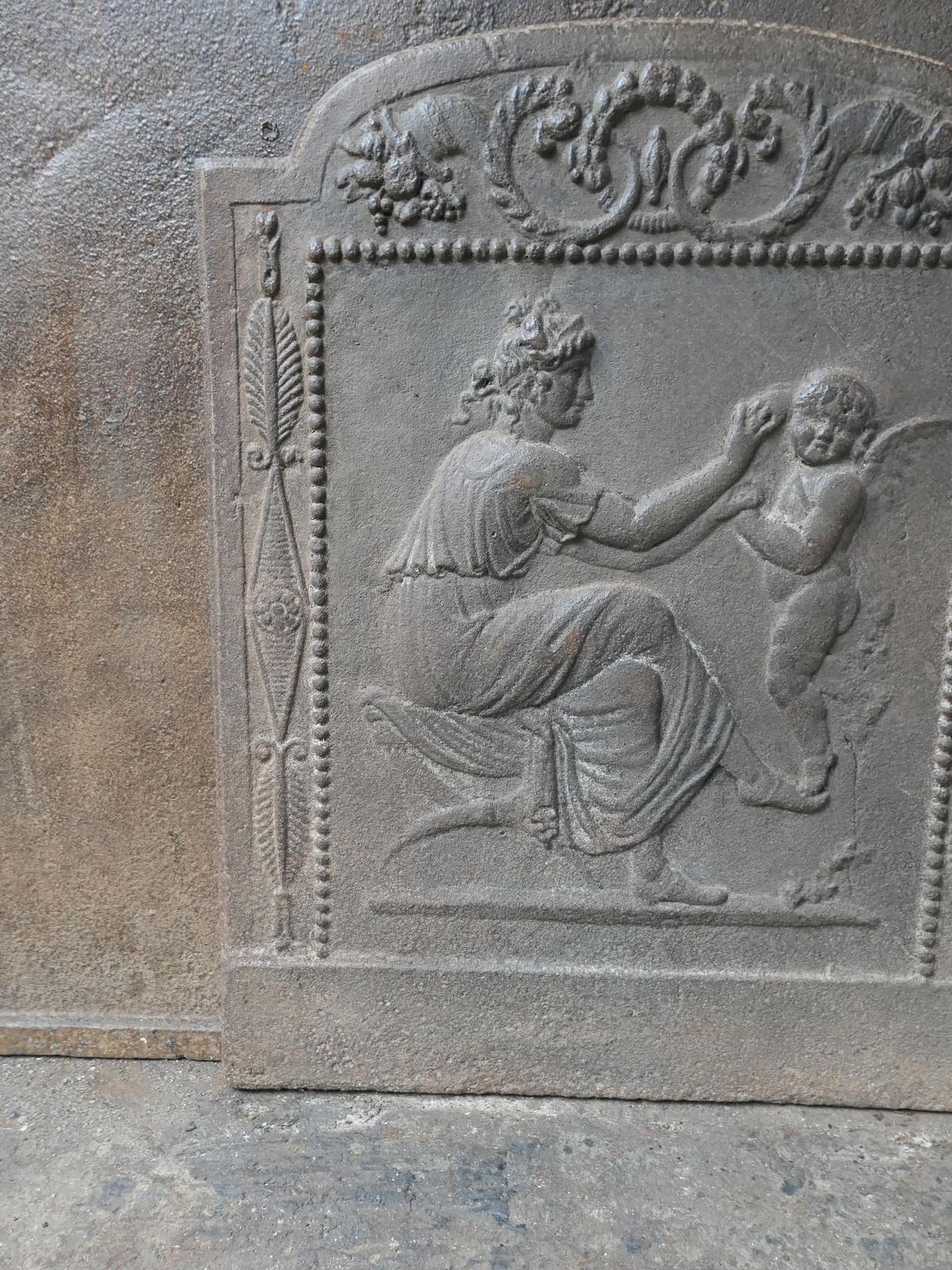photo for sale Small French Neoclassical Period 'Woman With Cupid' Fireback / Backsplash