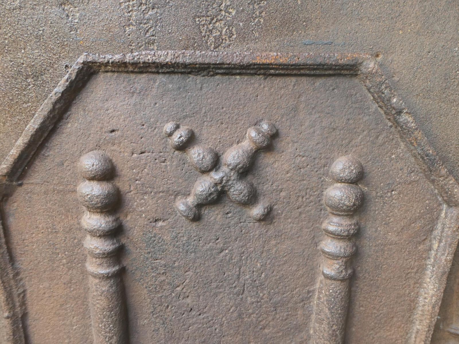 17th 18th C. Louis XIV 'Pillars With Saint Andrew's Cross' Fireback / Backsplash photo vintage