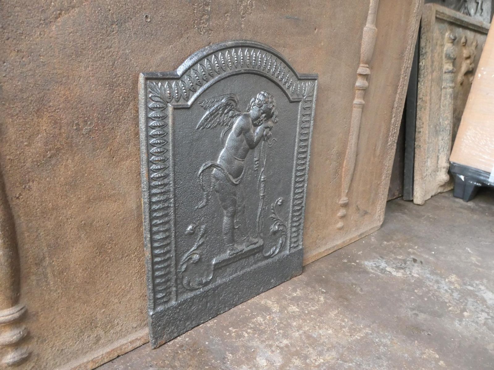 Home Fixtures Antique French 'Cupid' Fireback / Backsplash, 18th   19th C. photo