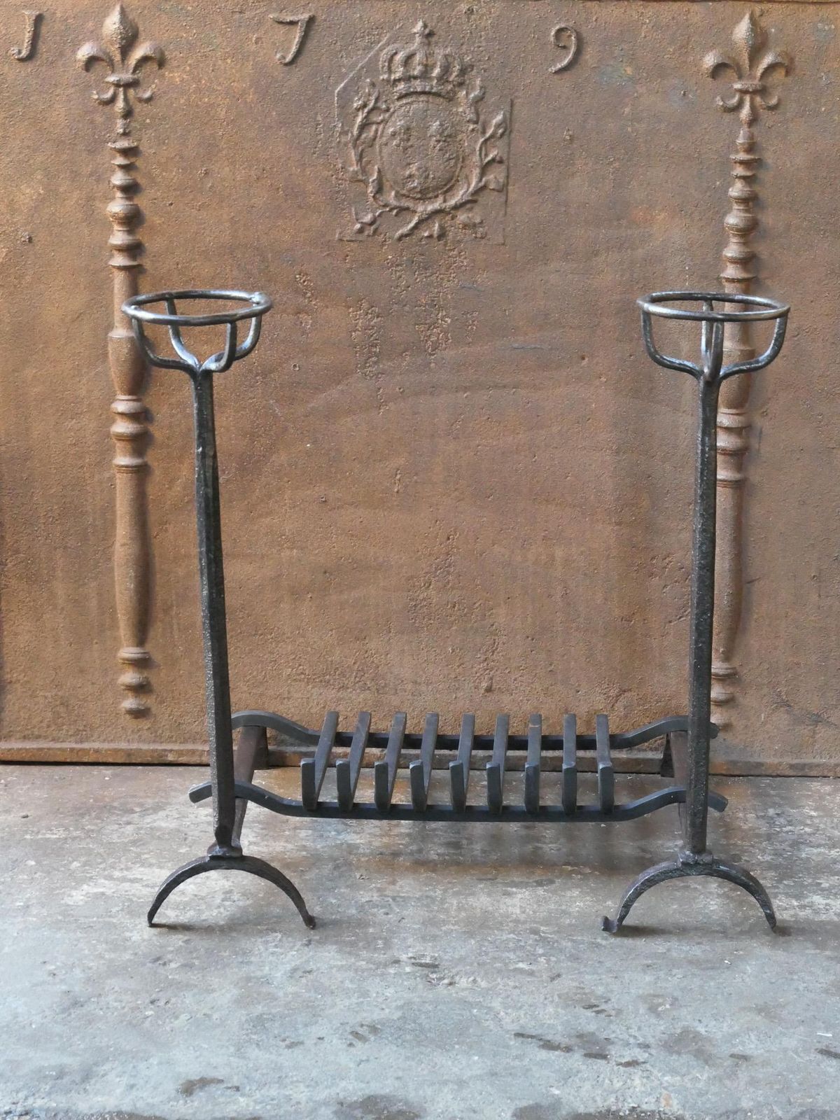French Louis XIV Period Fireplace Andirons Or Fire Grate, 17th Century photo for sale
