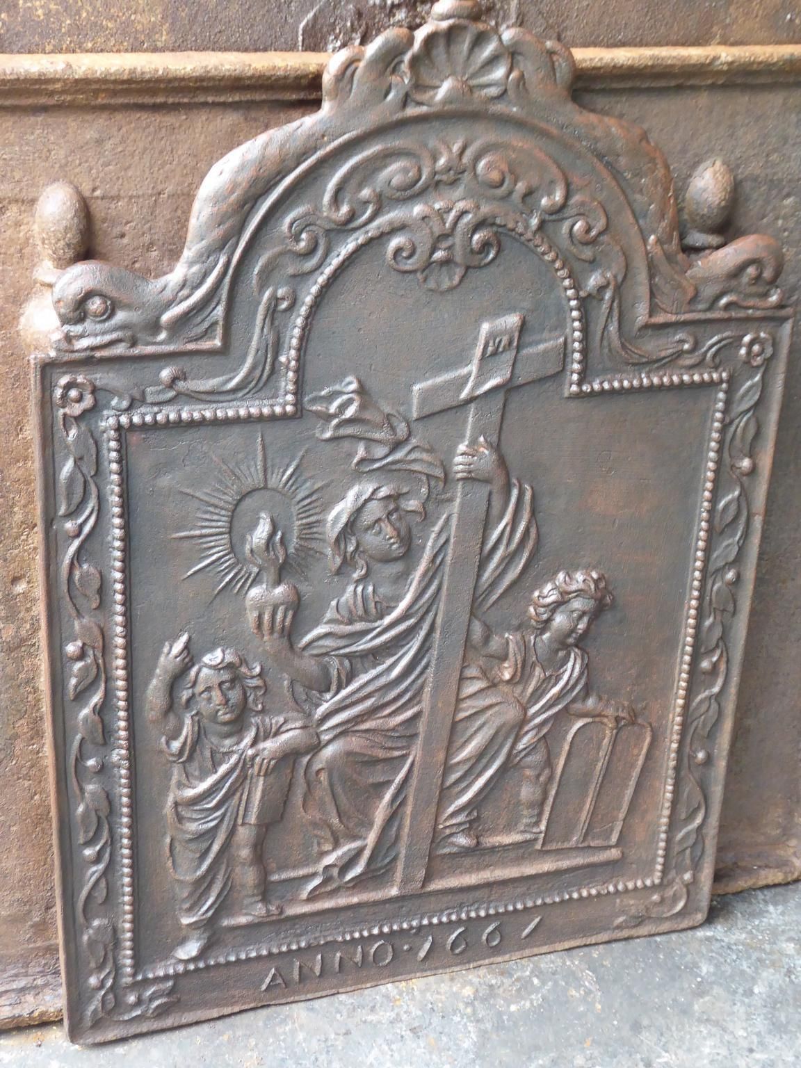 Antique French Louis XIII Style 'Faith' Fireback / Backsplash photo for sale