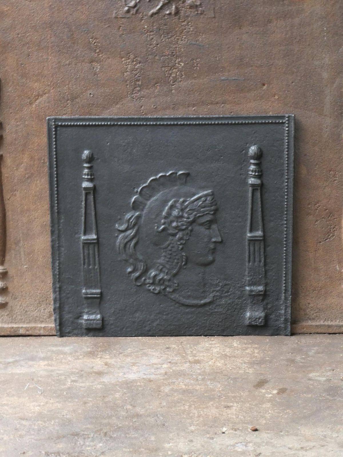 Antique French Neoclassical 'Roman Soldier' Fireback / Backsplash photo for sale