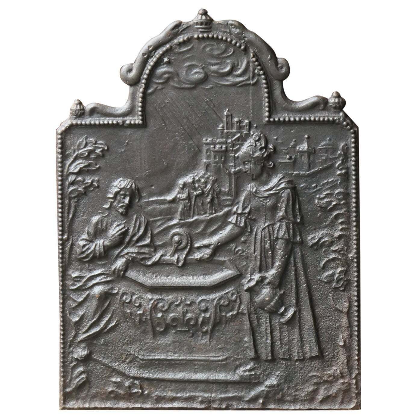 Antique German 'Jacobian Well' Fireback / Backsplash, 17th 18th Century