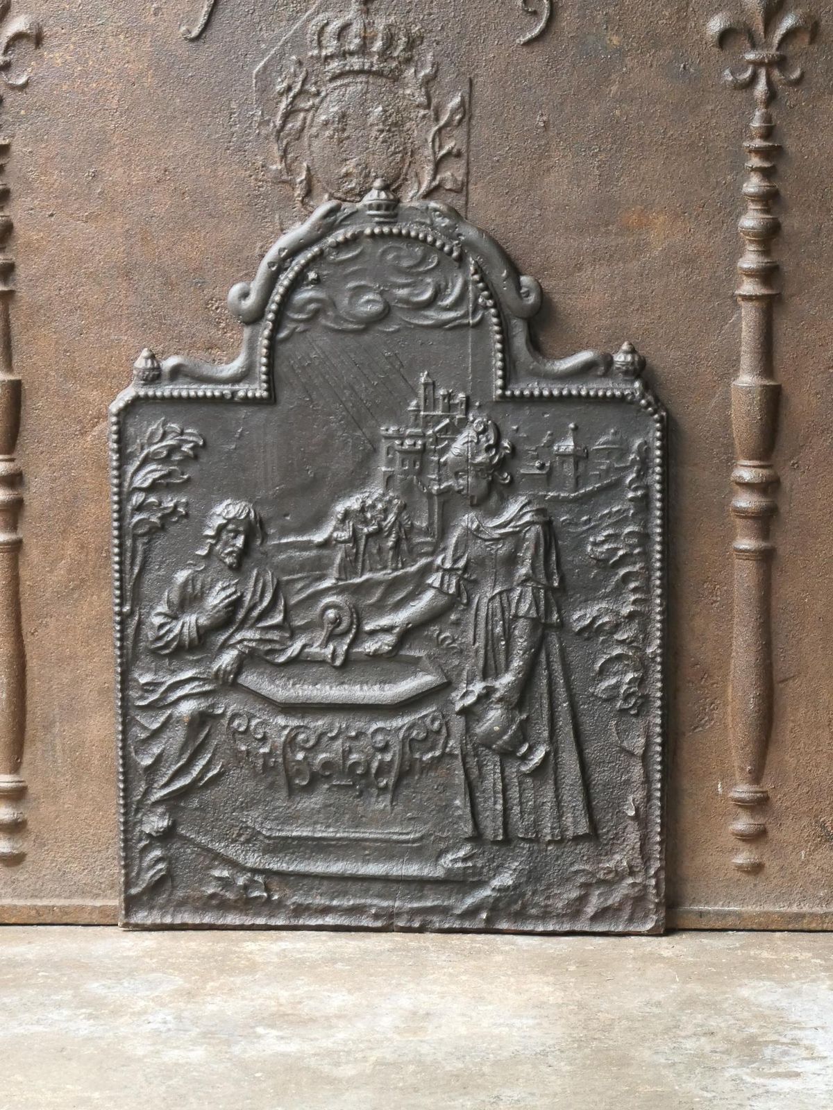 Antique German 'Jacobian Well' Fireback / Backsplash, 17th 18th Century photo for sale