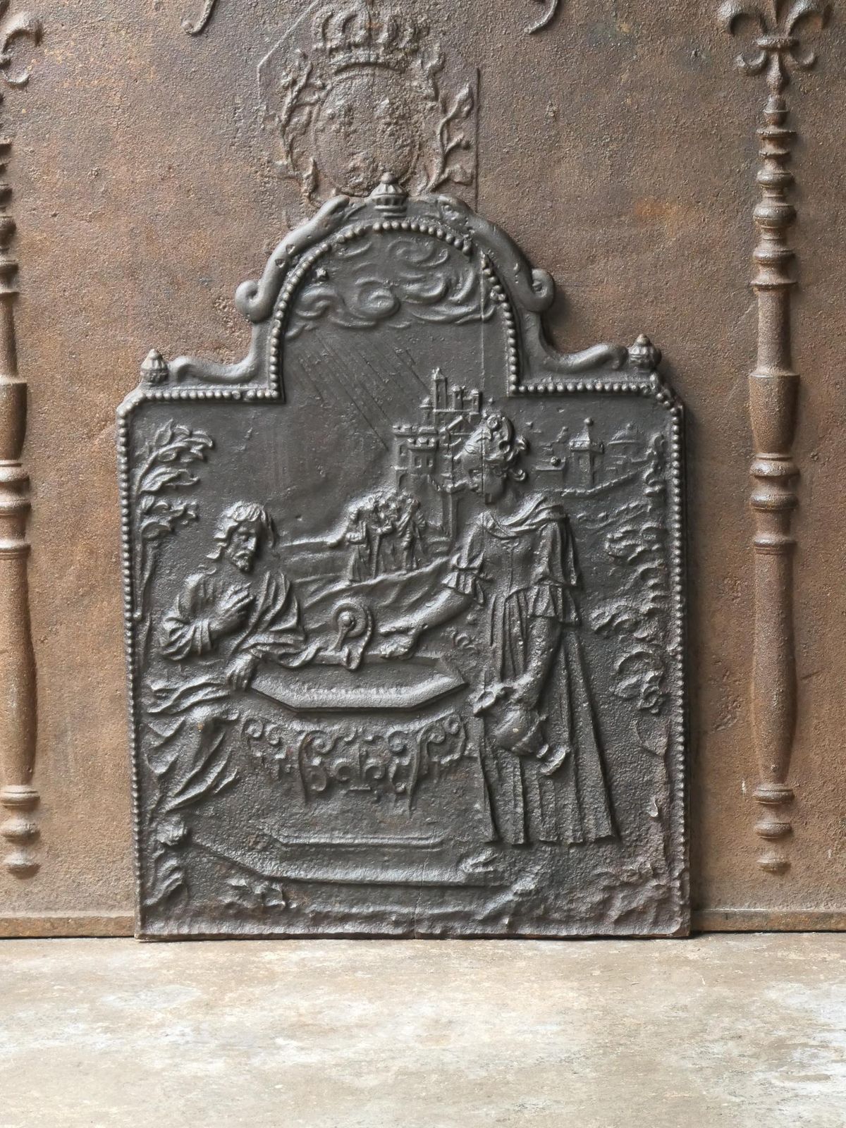 Antique German 'Jacobian Well' Fireback / Backsplash, 17th 18th Century photo Home Fixtures